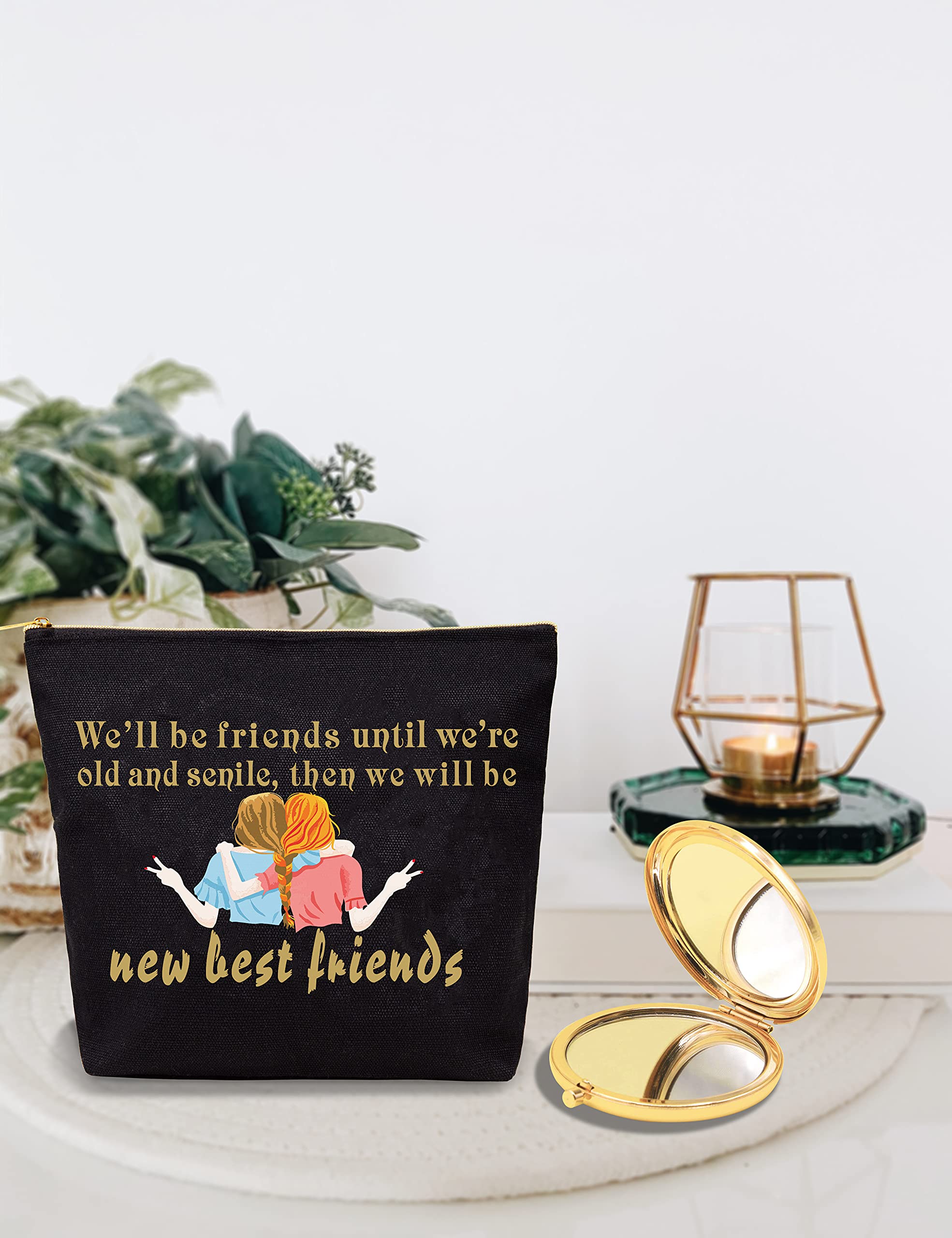 VeryMerryMakering Best Friends Makeup Bag - Cute Cosmetic Pouch for Women, Perfect Birthday Gift for Female Friends - Ideal for Travel, Gym & Daily Makeup Storage