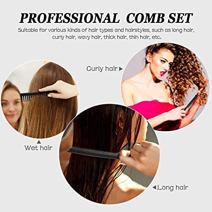 Professional Wide Tooth Detangling Comb Set for Hair Stylists - Unisex Black Styling Comb (3-Pack) - Perfect for Salons, Home Use & Travel Hair Care