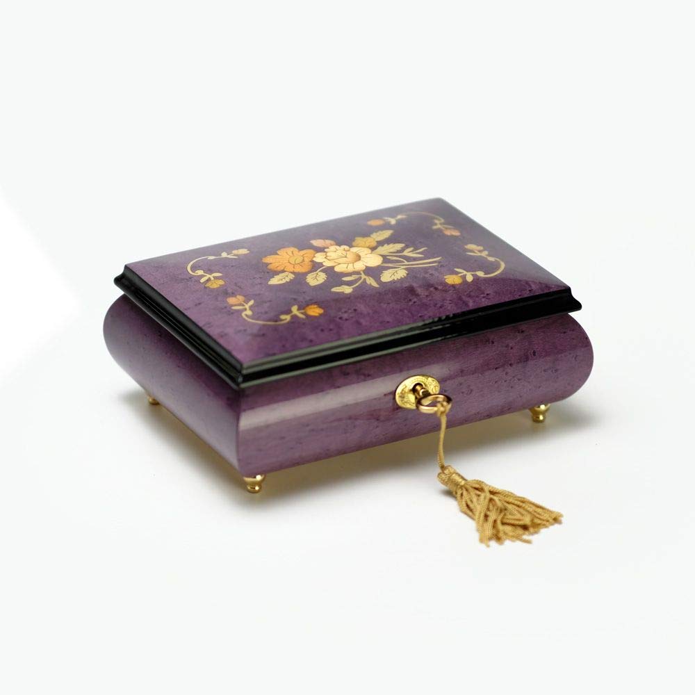 Exquisite Handcrafted Purple 30-Note Musical Jewelry Box with Traditional Floral Inlay - Perfect Gift for Women, Music Lovers & Jewelry Organizers - Ideal for Bedroom, Dresser & Wedding Keepsakes