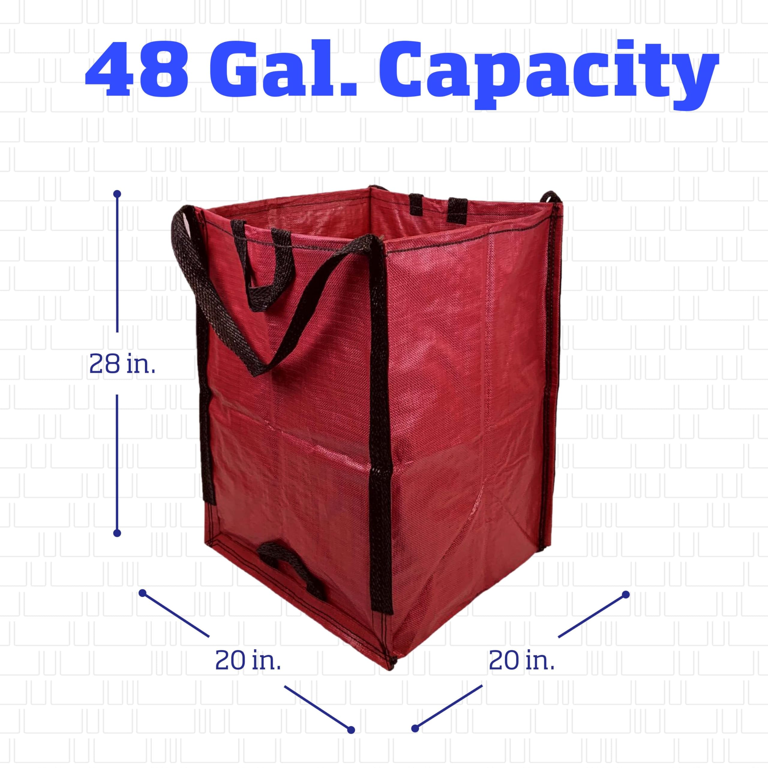 DURASACK Heavy Duty 48-Gallon Reusable Lawn & Leaf Bags - Self-Standing Yard Waste Bags with Reinforced Handles, Red (3-Pack) - Perfect for Home, Garden, and Outdoor Cleanup