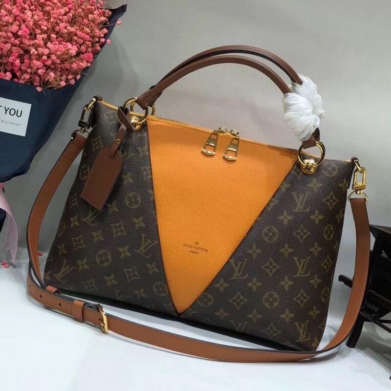 Authentic Louis Vuitton V Tote MM Handbag - Monogram Canvas with Safran Yellow Leather Trim - Perfect for Work, Travel & Everyday Luxury Accessory
