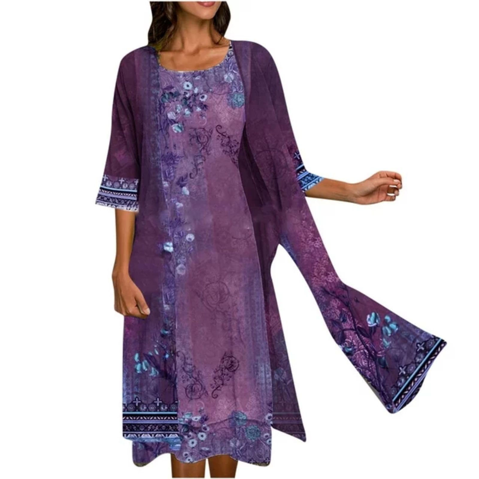 Boho Floral Wedding Guest Midi Dress with Jacket - 2 Piece Set for Women | Flowy Cocktail Dress for Summer Weddings, Parties & Special Occasions