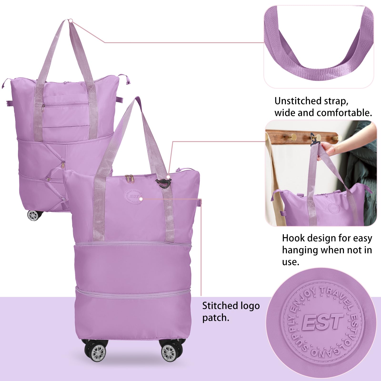 Rolling Duffle Bag with Wheels - Expandable Foldable Luggage Carry-On for Travel & Weekend Trips | Large Durable Duffel Bag for Airplane, Gym, Sports & Outdoor Adventures