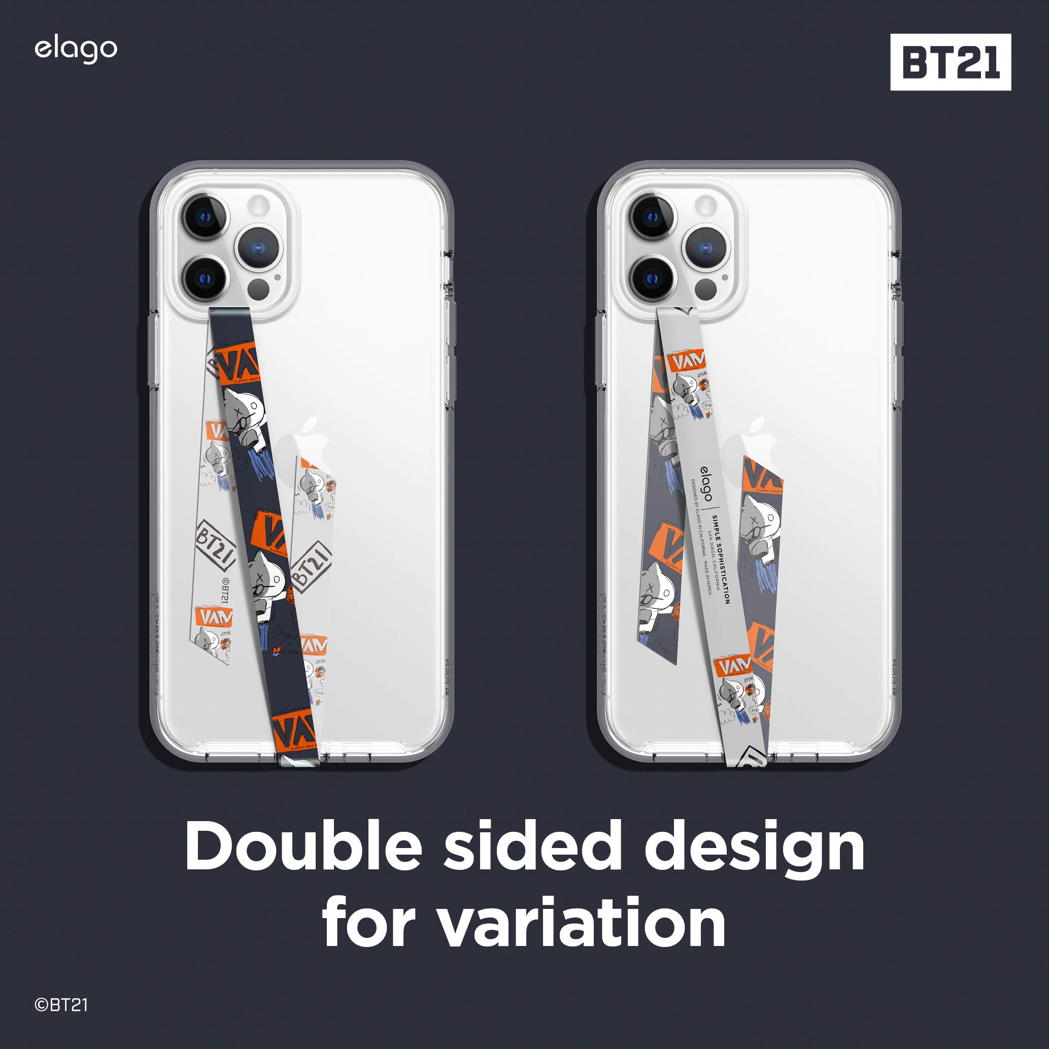 elago BT21 Phone Strap with Stickers - Double Sided Phone Loop & Grip for All Smartphone Cases, MagSafe Compatible Official Merchandise (VAN) - Perfect for Everyday Use, Travel, and Secure Phone Handling