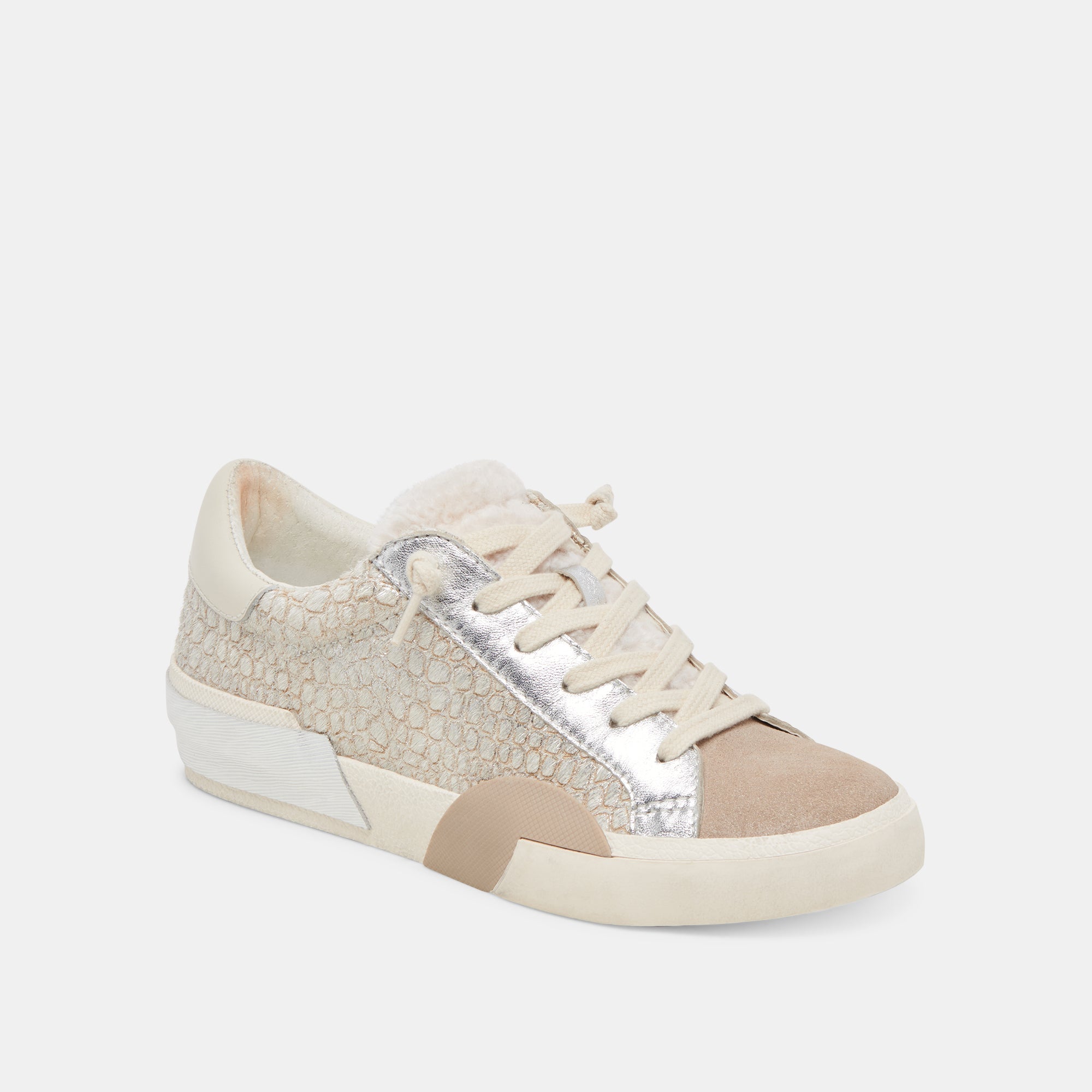 ZINA Plush Sneakers for Women - Soft Stone Calf Hair Comfortable Casual Shoes for Walking, Running & Everyday Wear