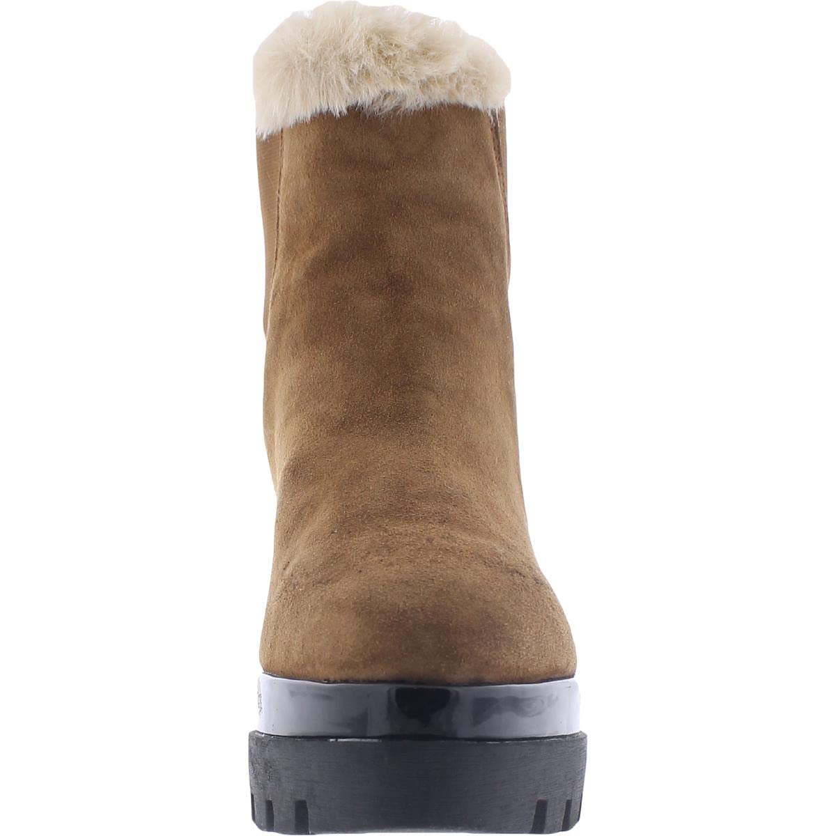 DKNY Women's BAX Suede Faux Fur Chelsea Boots - Waterproof Winter Ankle Booties for Women, Comfortable Slip On Fashion Shoes for Casual Outfits & Cold Weather