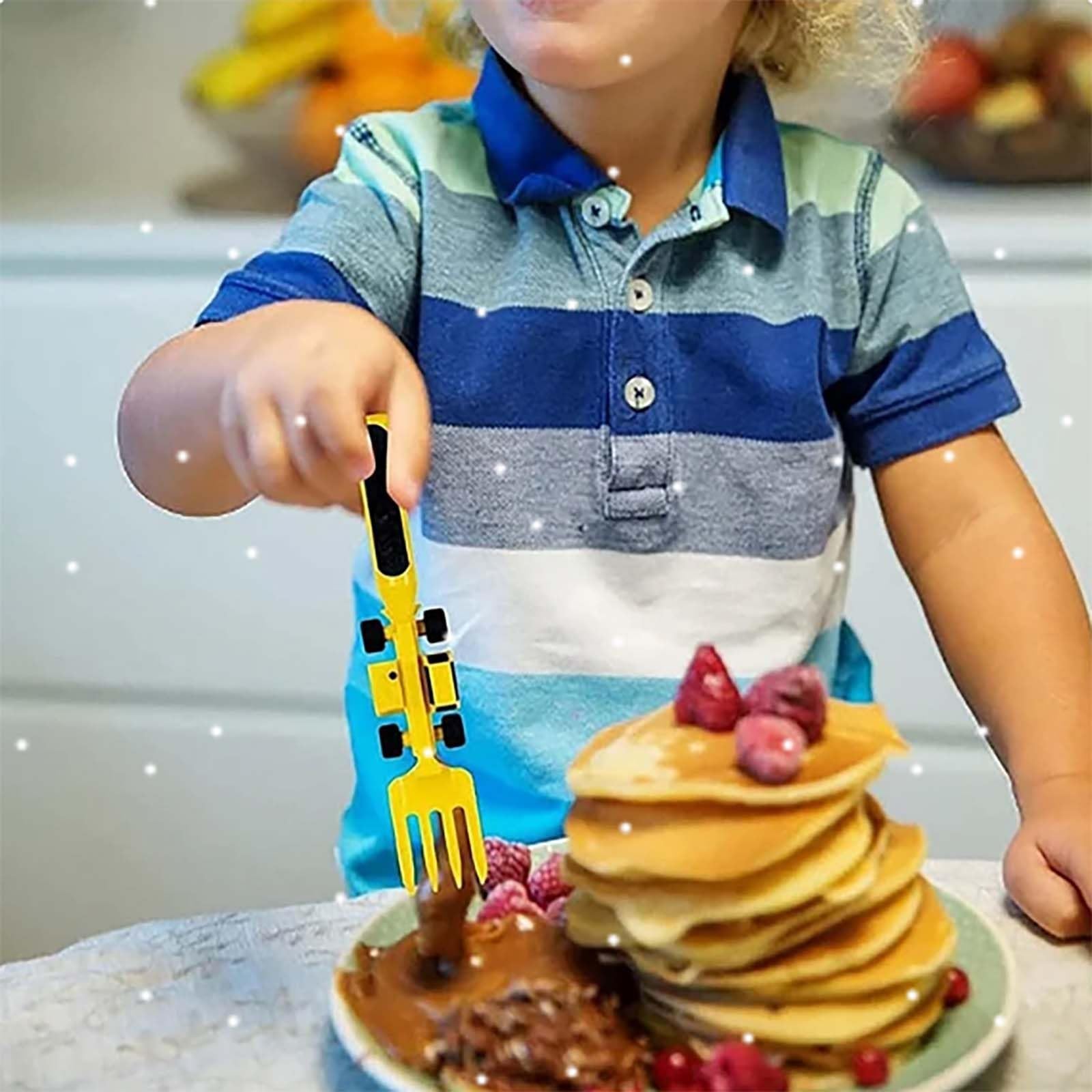 Kids Construction Themed Dining Set - Toddler Fork & Spoon with Plate | Fun & Durable Utensils for Mealtime | Perfect for Home, Daycare & Travel