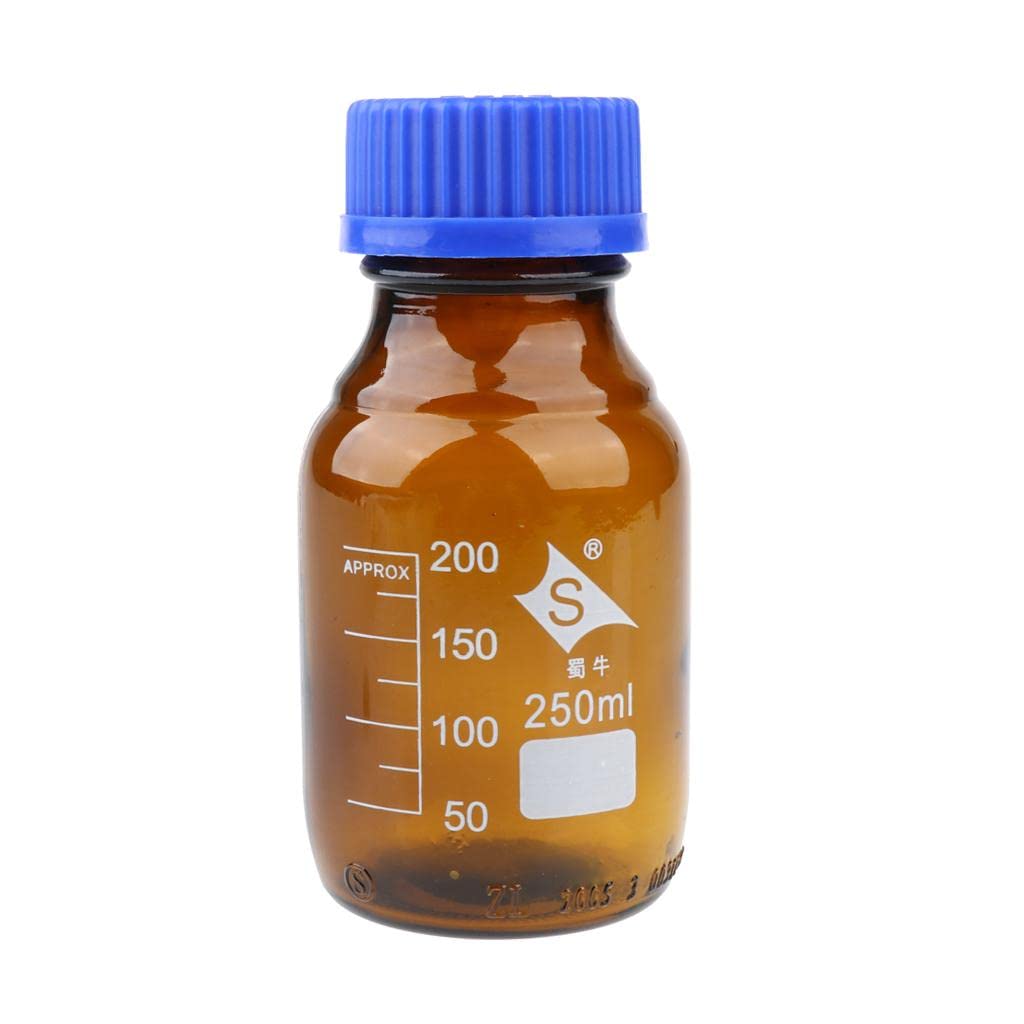 SAZ DEKOR 250ml Graduated Round Glass Reagent Bottle with Measurement Scale & Screw Cap - Ideal for Lab Experiments, Chemical Storage & DIY Science Projects