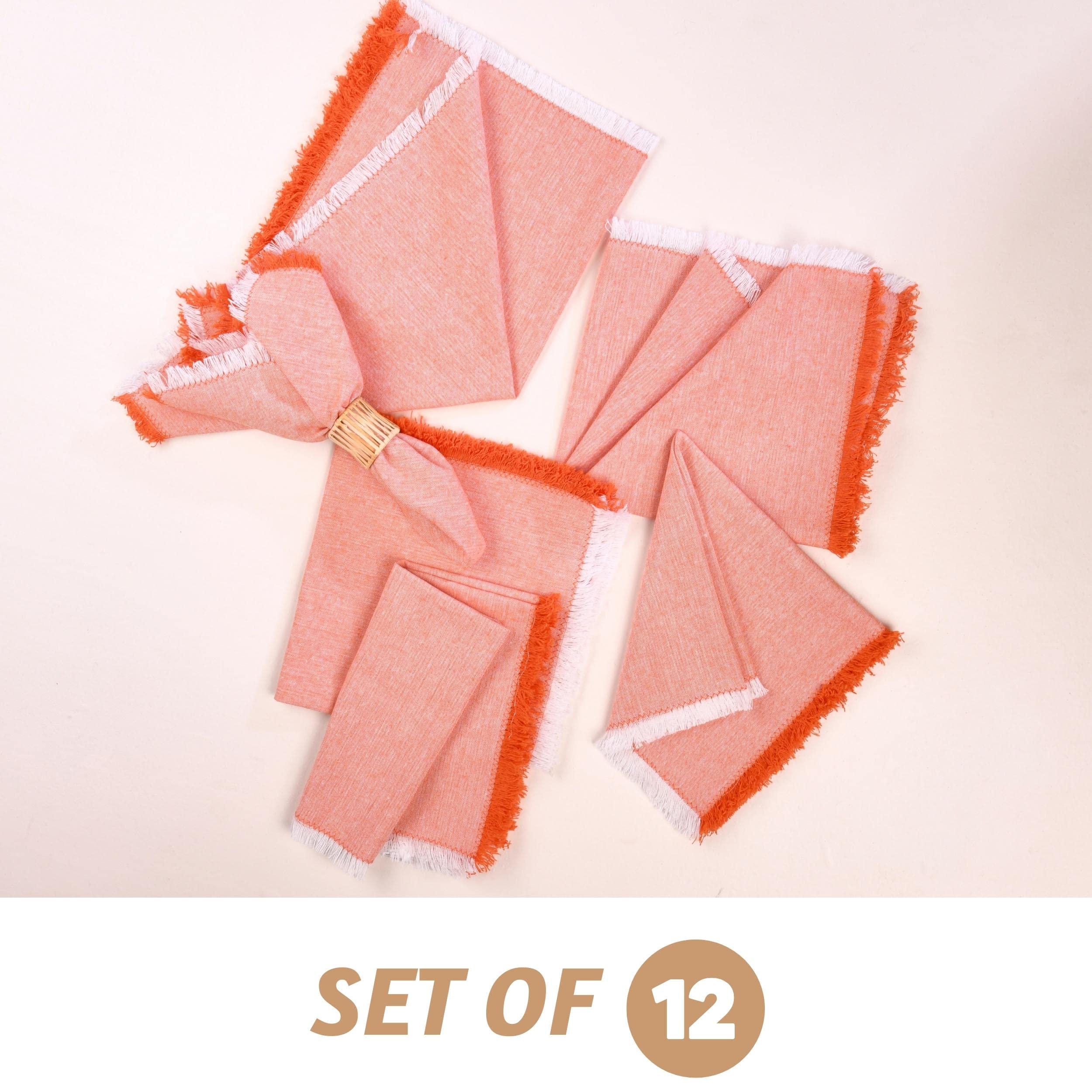 Folkulture 12-Pack Orange Cotton Cloth Napkins - Reusable & Washable Linen Table Napkins for Dining Decor, Dinner Parties, and Summer Gatherings | Eco-Friendly Napkin Set for Home & Restaurant Use