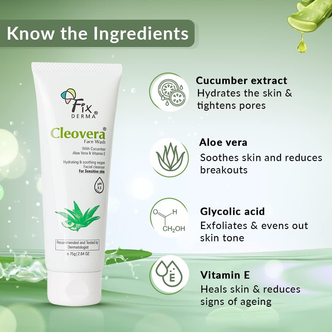 Cleovira Aloe Vera Face Wash with Vitamin E & Hydrating Gel - Gentle Cleanser for Dry, Sensitive & All Skin Types - Men & Women - 75g | Daily Skincare Routine, Morning & Night Face Wash