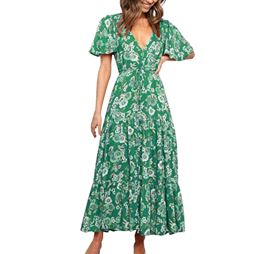 2023 Elegant Women's Summer Dresses - Casual Boho Floral Print Beach Sundress, Loose Asymmetrical Long Maxi Dress for Plus Size (Green, Small) | Perfect for Beach Vacations, Pool Parties & Summer Outings