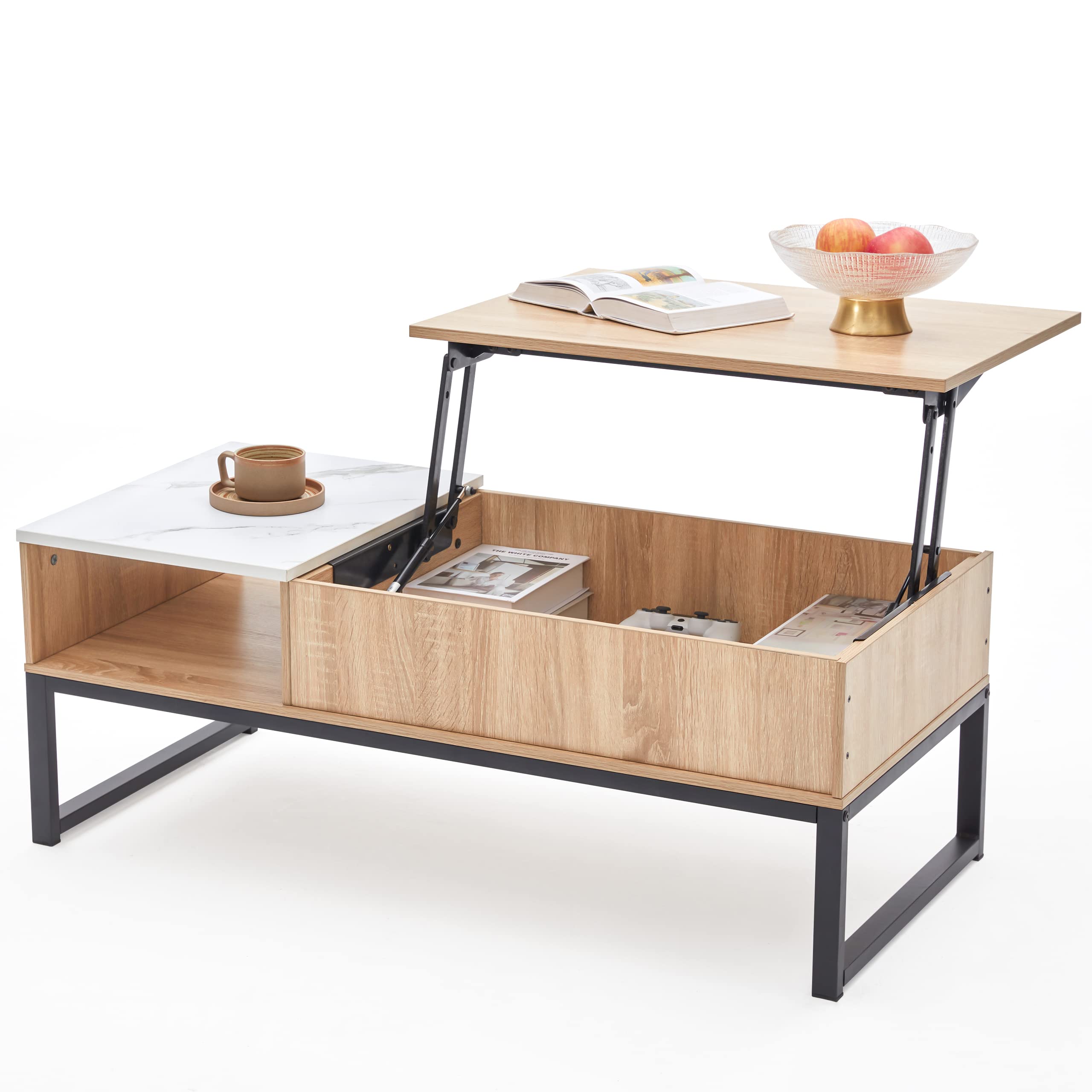 Tbfit Lift Top Coffee Table with Hidden Storage - Modern Mid Century Design, Sturdy Wood Pop Up Table for Living Room, Home & Office (Natural) | Perfect for Small Spaces, Entertaining & Extra Storage
