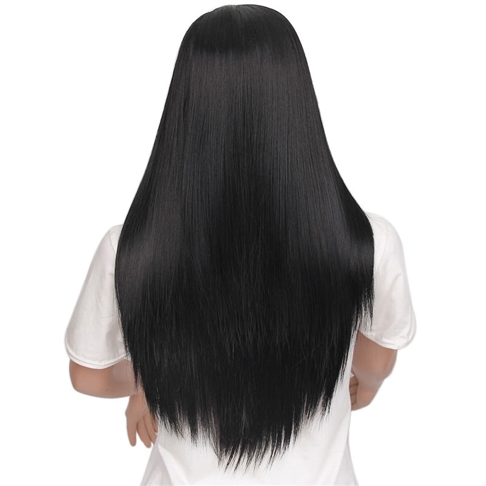 24 Inch Straight Long Synthetic Human Hair Wigs for Women - Heat Resistant Cosplay Wigs in Black & Pink | Freetress Wigs for Daily Wear, Parties & Costume Events (Color: E)