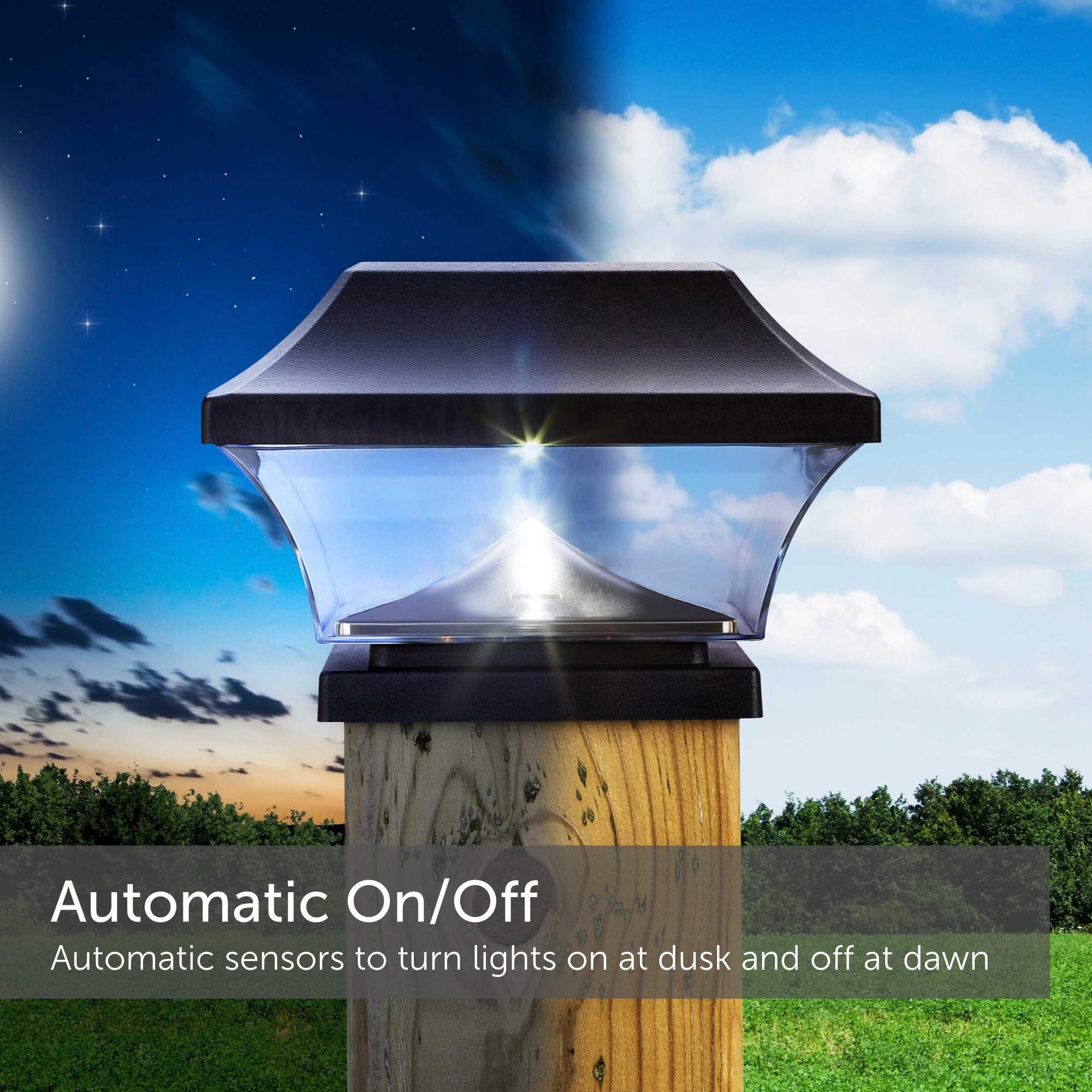 NOMA Solar Post Lights - Waterproof Outdoor Cap Lights for 4x4 Wooden Posts, Deck, Patio, Garden, Fence Decor | Cool White LED Solar Lights (8-Pack, Black) - Perfect for Pathway Lighting & Backyard Ambience