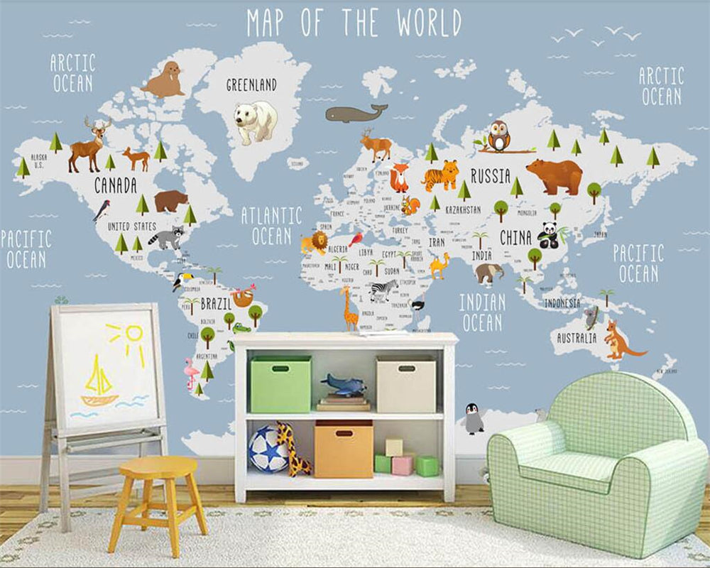 Skyland Nursery Light Blue and White World Map Wallpaper - Premium Peel and Stick Wall Decal for Kids Room Decor, Baby Nursery, Playroom & Classroom - Easy to Install & Remove