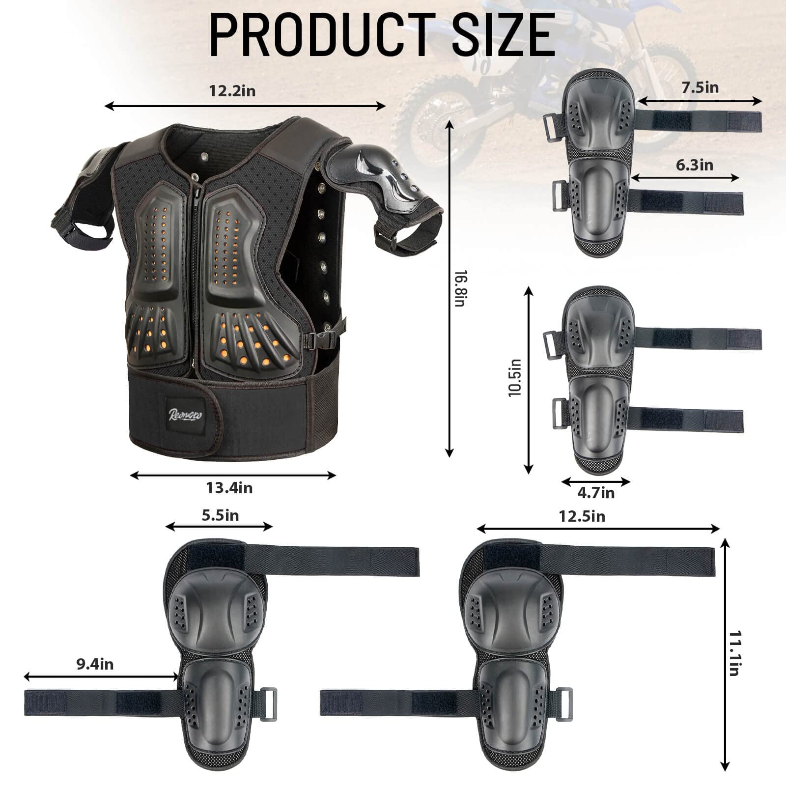 Reomoto Kids Protective Gear Set - Motorcycle Armor Suit for Dirt Bike, Cycling, Skating & Off-Road Riding | Impact Protection for Young Riders | Ideal for Motocross, BMX, Skateboarding & Winter Sports