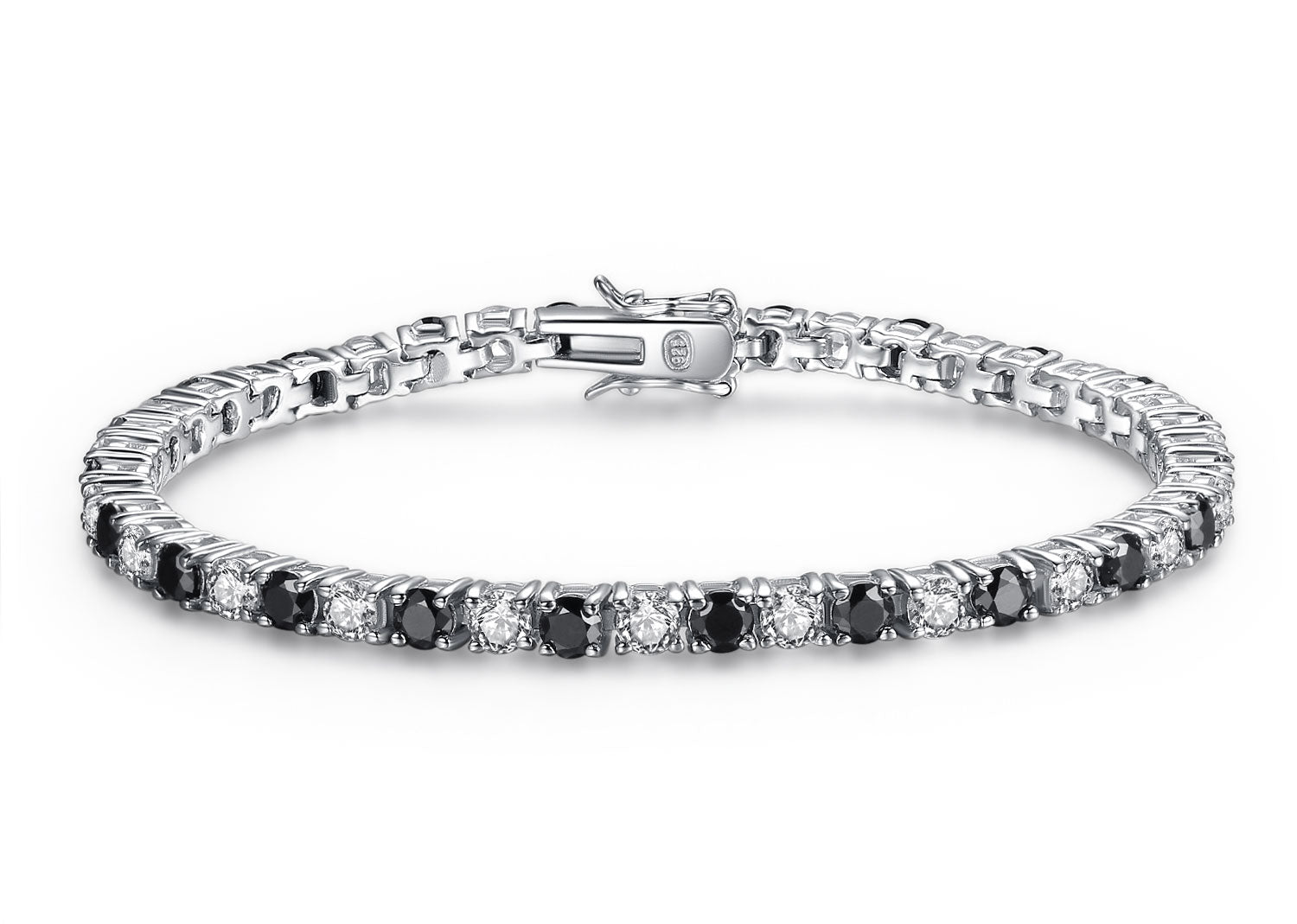 MABELLA Sterling Silver Round Black & White Cubic Zirconia Tennis Bracelet for Women - 7