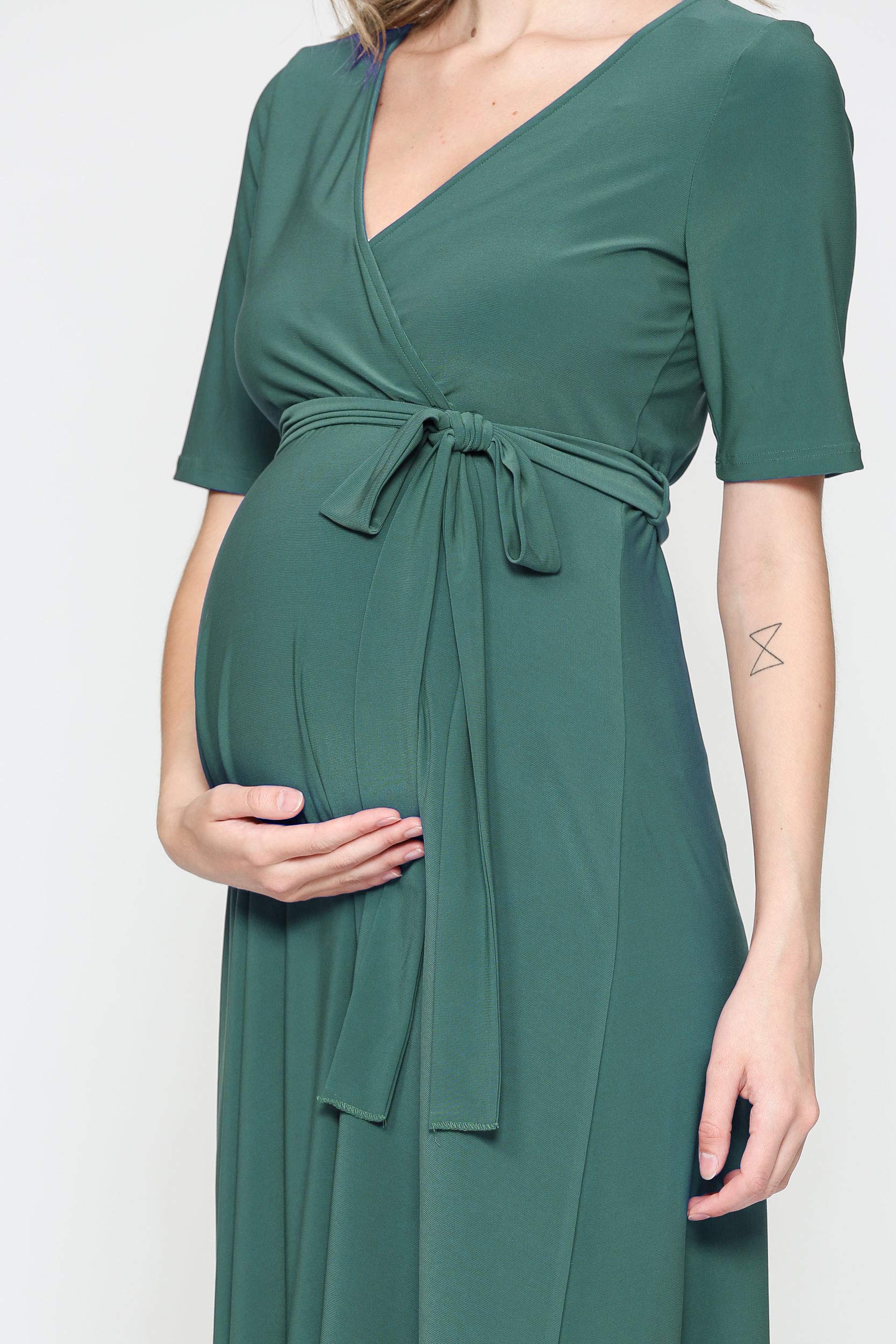Stylish Women's Maternity Wrap Dress - Adjustable Waist Belt & Flattering Midi Length - Perfect for Pregnancy, Nursing & Special Occasions