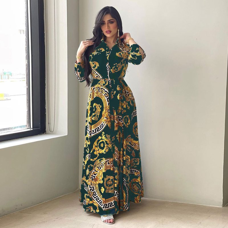 Printed Swing Kaftan Dress for Women - Flowy Jalabiya Caftan with Elegant Design | Perfect for Beach, Vacation, and Summer Outfits