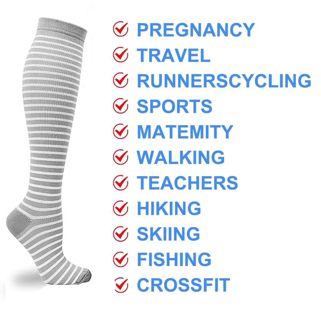 **7 Pairs Copper Compression Socks for Men & Women (20-30 mmHg) – Knee High Support Stockings for Circulation, Running, Travel & Recovery**