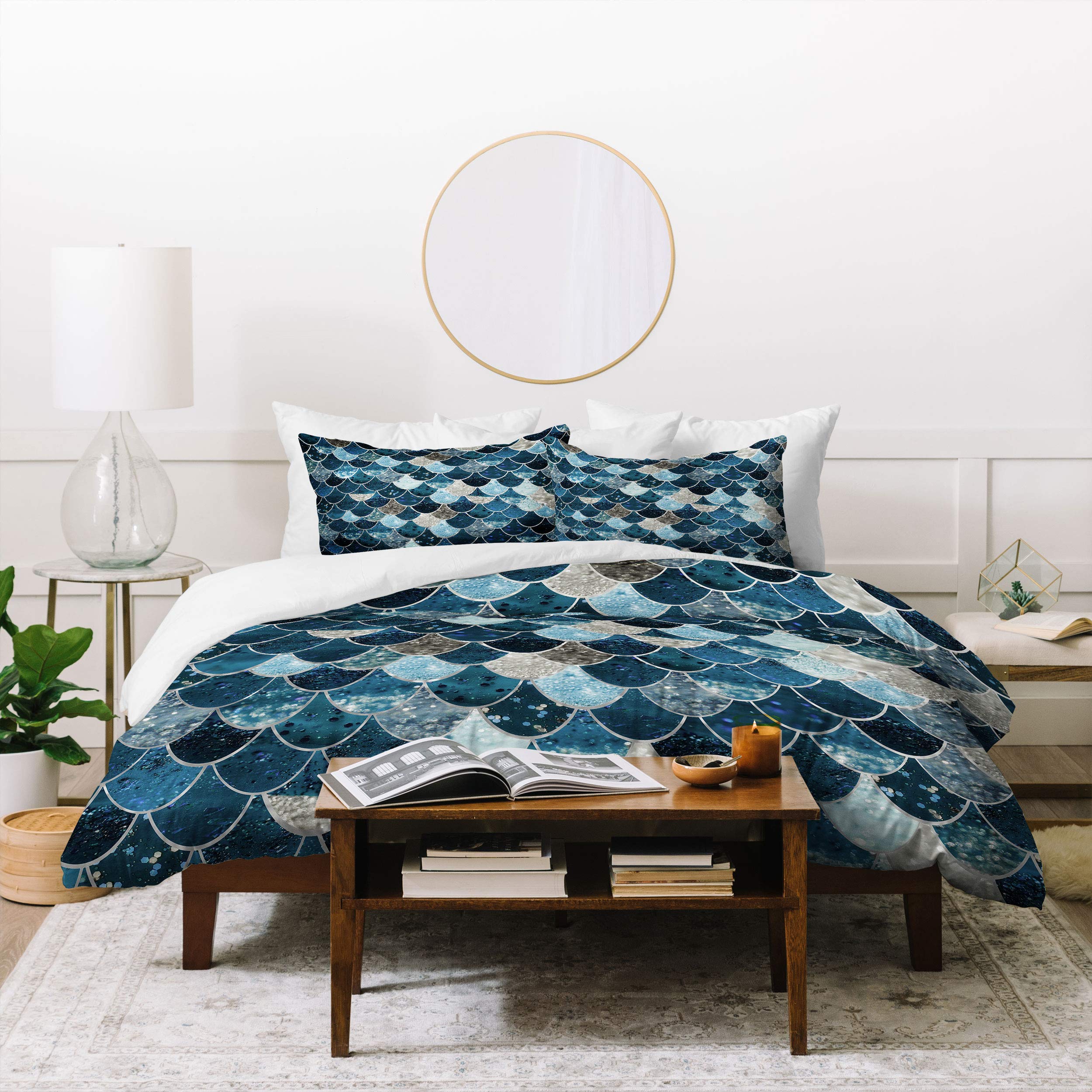 Monika Strigel Mermaid Duvet Cover Set - Midnight Blue for Queen Bed | Bedroom Decor