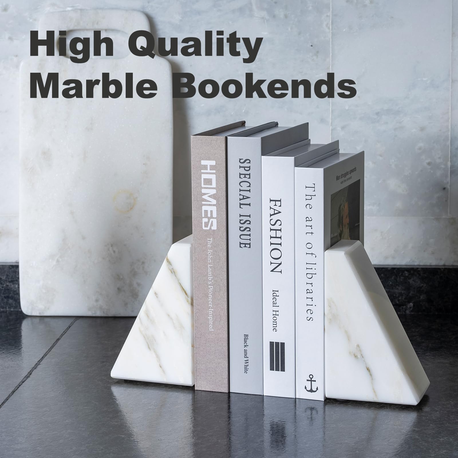 Premium White Marble Bookends Set of 2 - Heavy Duty Decorative Book Stoppers for Shelves | Natural Calacatta Marble Bookends for Home Office & Library Organization | Perfect Gift for Book Lovers & Home Decor