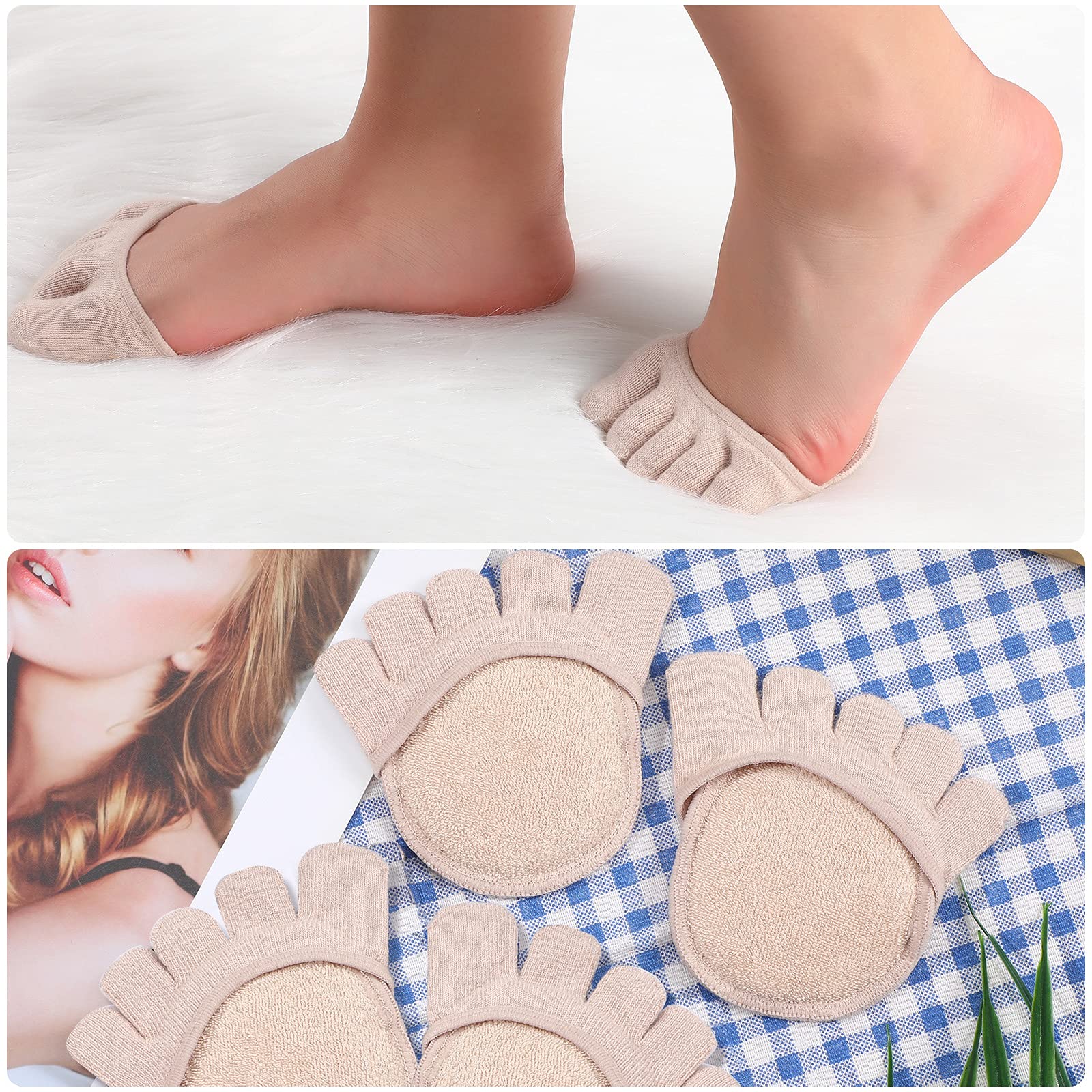 SATINIOR 6 Pairs Women's No Show Toe Separator Socks - Breathable Half Finger Liner Socks with Non-Slip Grip for Yoga, Running & Casual Wear