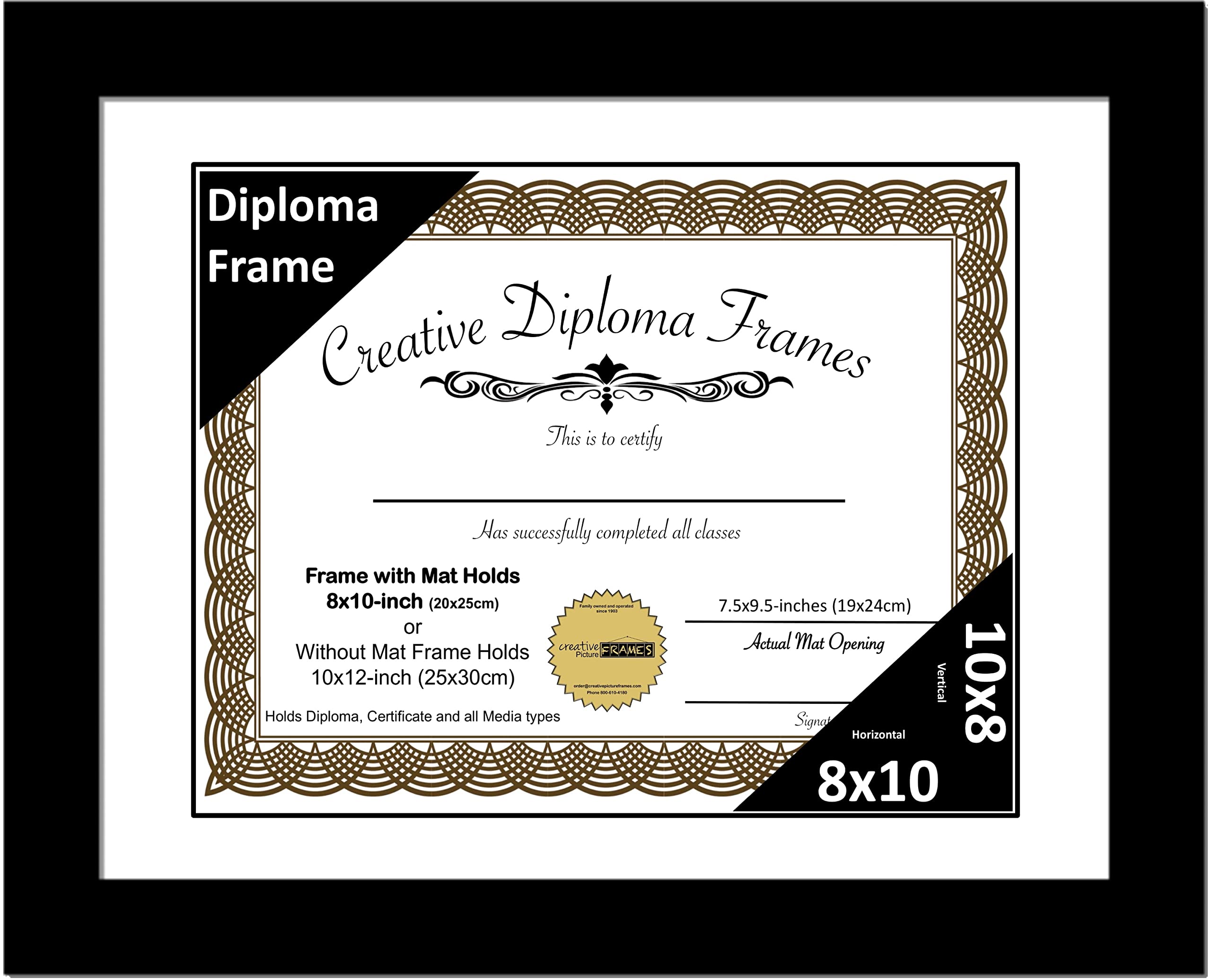 8x10 Classic Black Diploma Picture Frame with White Mat, Glass, Easel & Wall Hangers - Holds 10x12 Photos Without Mat | Perfect for Graduation, Office Decor & Home Display