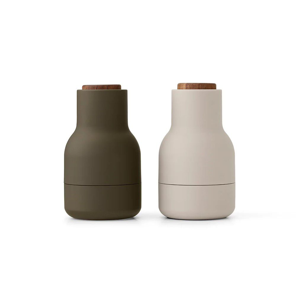 Premium AUDO CPH Salt and Pepper Grinder Set - Small Hunting Green/Beige with Walnut Wood Lid - Adjustable Ceramic Spice Mill for Kitchen, Camping & Outdoor Cooking