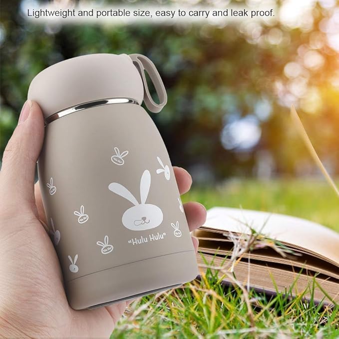 320ml Insulated Kids Water Bottle with Rabbit Design - Vacuum Stainless Steel Thermos for Home, Travel, Office, School & Picnic (Light Green) - Keeps Drinks Cold/Hot for Hours