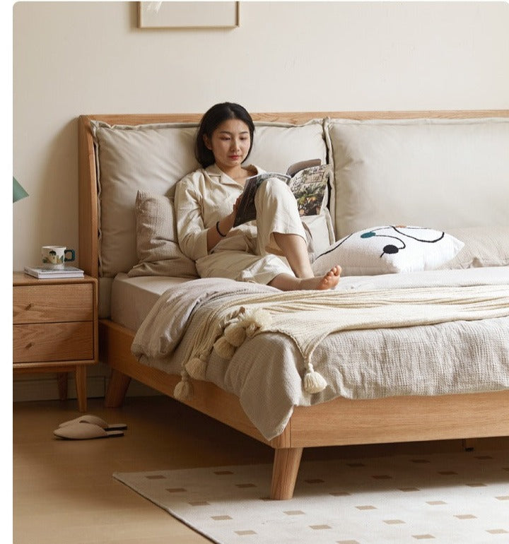 Premium Oak Solid Wood Frame with Top Grain Leather Upholstery & Technical Fabric Bed - Perfect for Modern Bedrooms, Guest Rooms & Luxury Home Decor