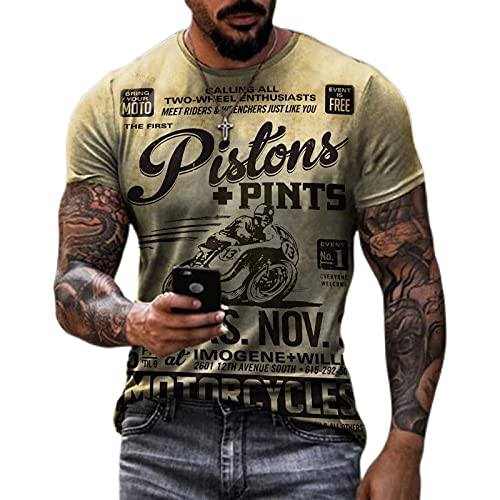 Vintage Biker Print Men's T-Shirt - Summer Casual Short Sleeve Crew Neck Tee for Motorcycle Riders & Retro Style Lovers | Perfect for Road Trips, Biker Events & Everyday Wear