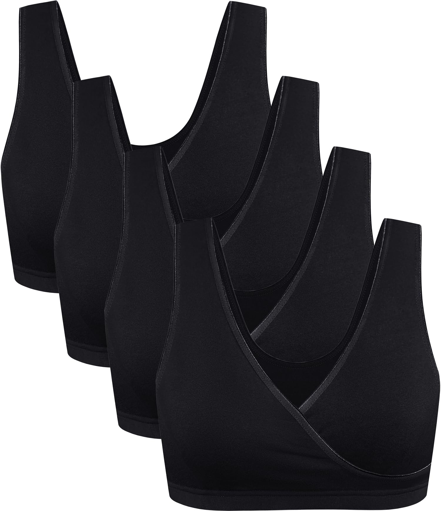 CAKYE 4 Pack Maternity Nursing Sleep Bras - Soft Cotton Breastfeeding Bralette for Comfort & Support - Perfect for Nighttime Nursing, Lounging & Postpartum Recovery