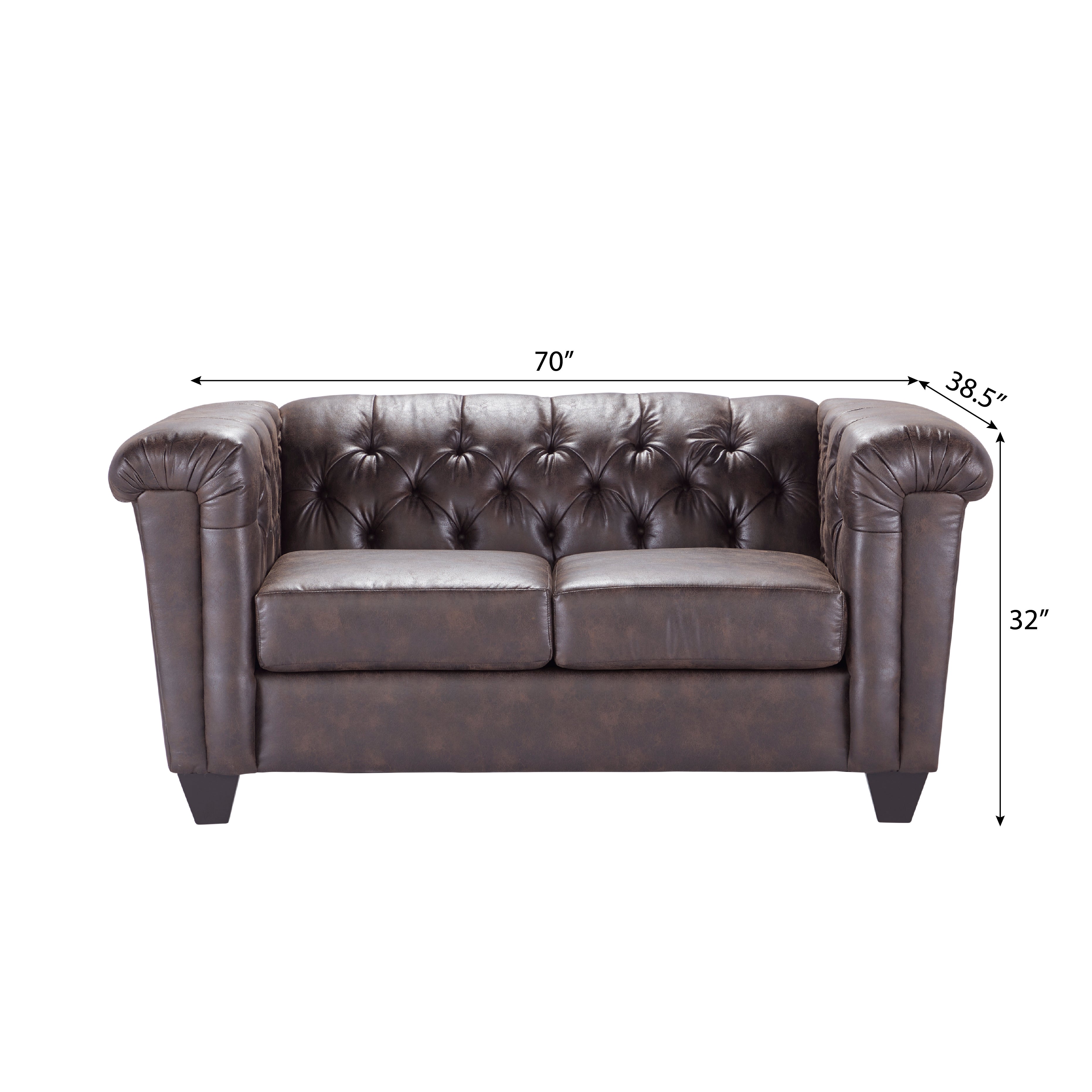 Horton Faux Leather Chesterfield Loveseat Sofa - Brown - Classic Tufted Small Couch for Living Room, Office & Lounge Areas