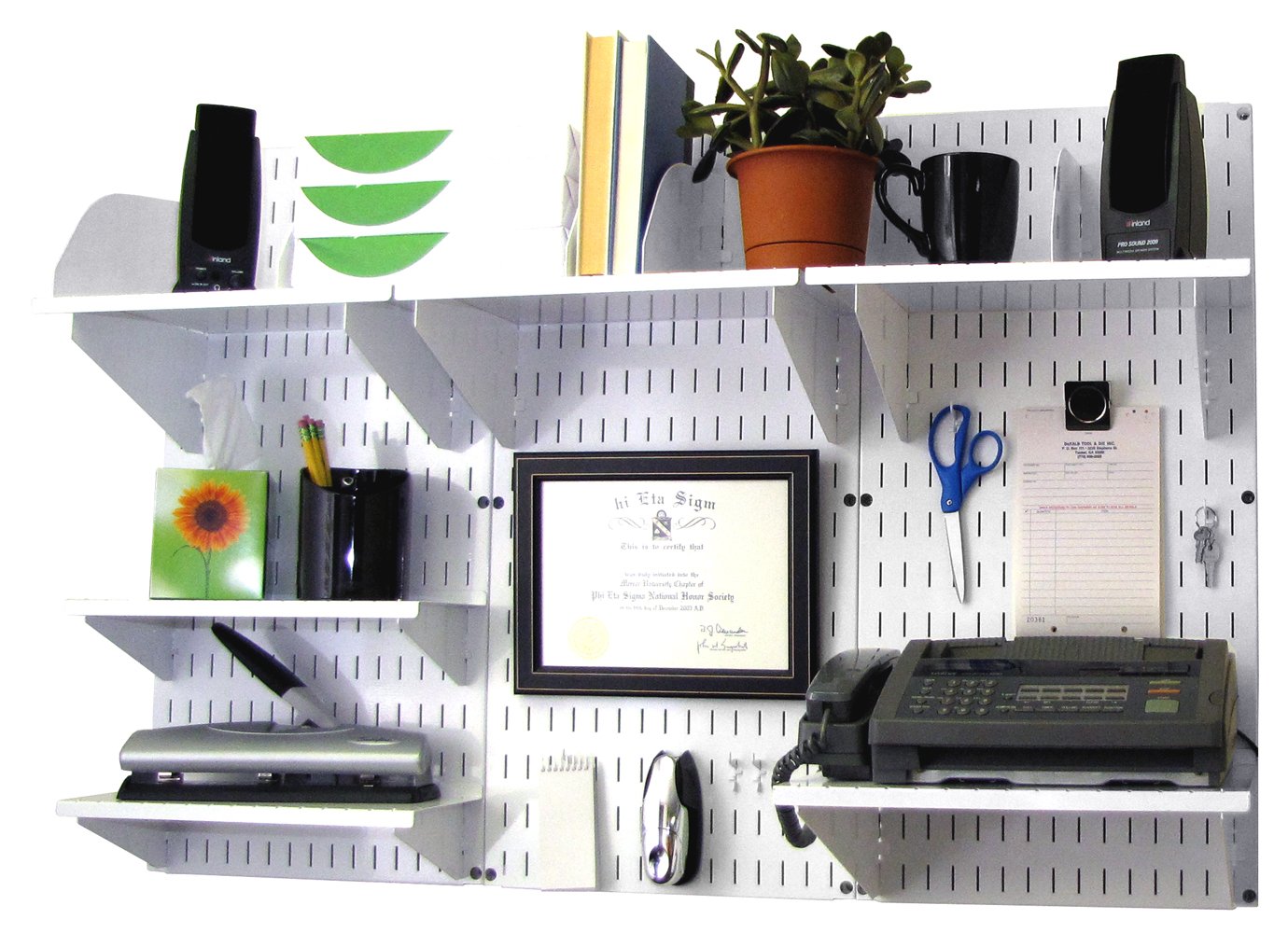 Wall Control Office Organizer Unit - Wall Mounted Desk Storage Kit with White Slotted Wallboards & Accessories | Perfect for Home Office, Classroom, and Garage Organization