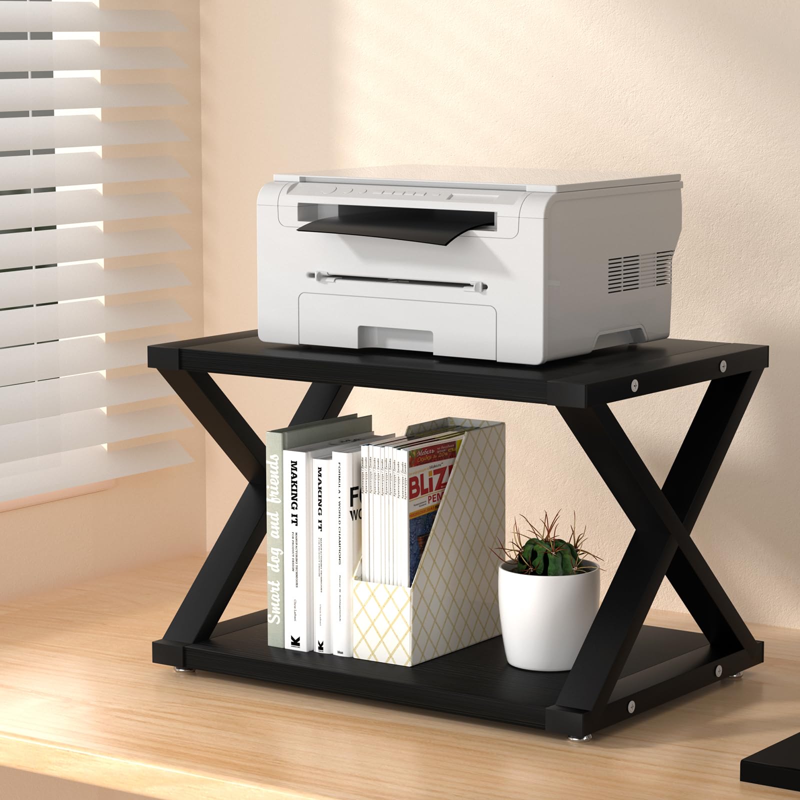 2-Tier Heavy Duty Desktop Printer Stand - Home Office Desk Organizer for Printer, Fax Machine & Scanner (Black) | Perfect for Small Workspaces & Clutter-Free Desks