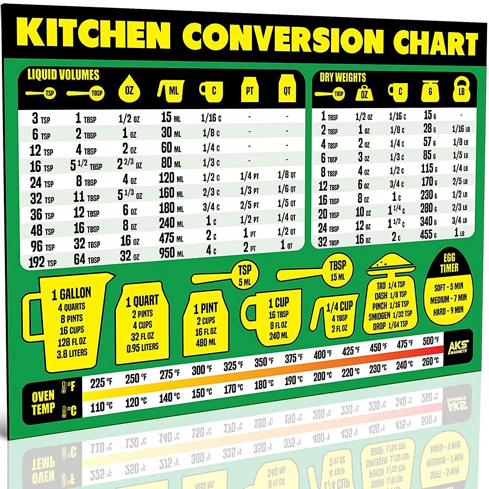 Extra Large 11” x 8.5” Air Fryer Cooking Times & Kitchen Conversion Chart Magnet Bundle - Easy Read Reference Guide for Air Frying, Baking, Cooking Measurements & Recipe Conversions - Perfect for Home Chefs & Kitchen Organization