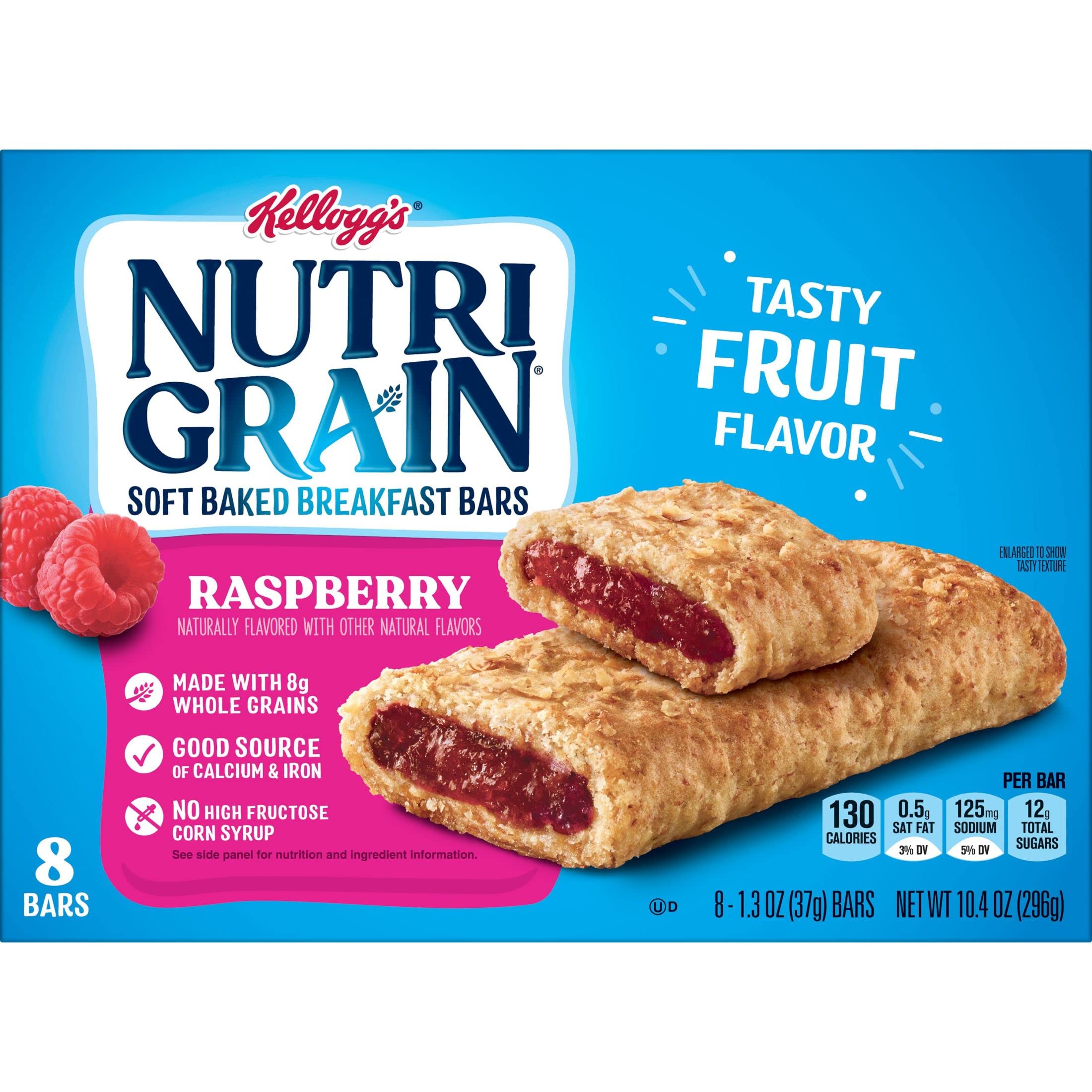Nutri-Grain Soft Baked Breakfast Bars - Whole Grain Raspberry Snacks for Kids - 10.4oz Box (8 Bars) - Perfect for School Lunches, After-School Snacks & On-the-Go Breakfast