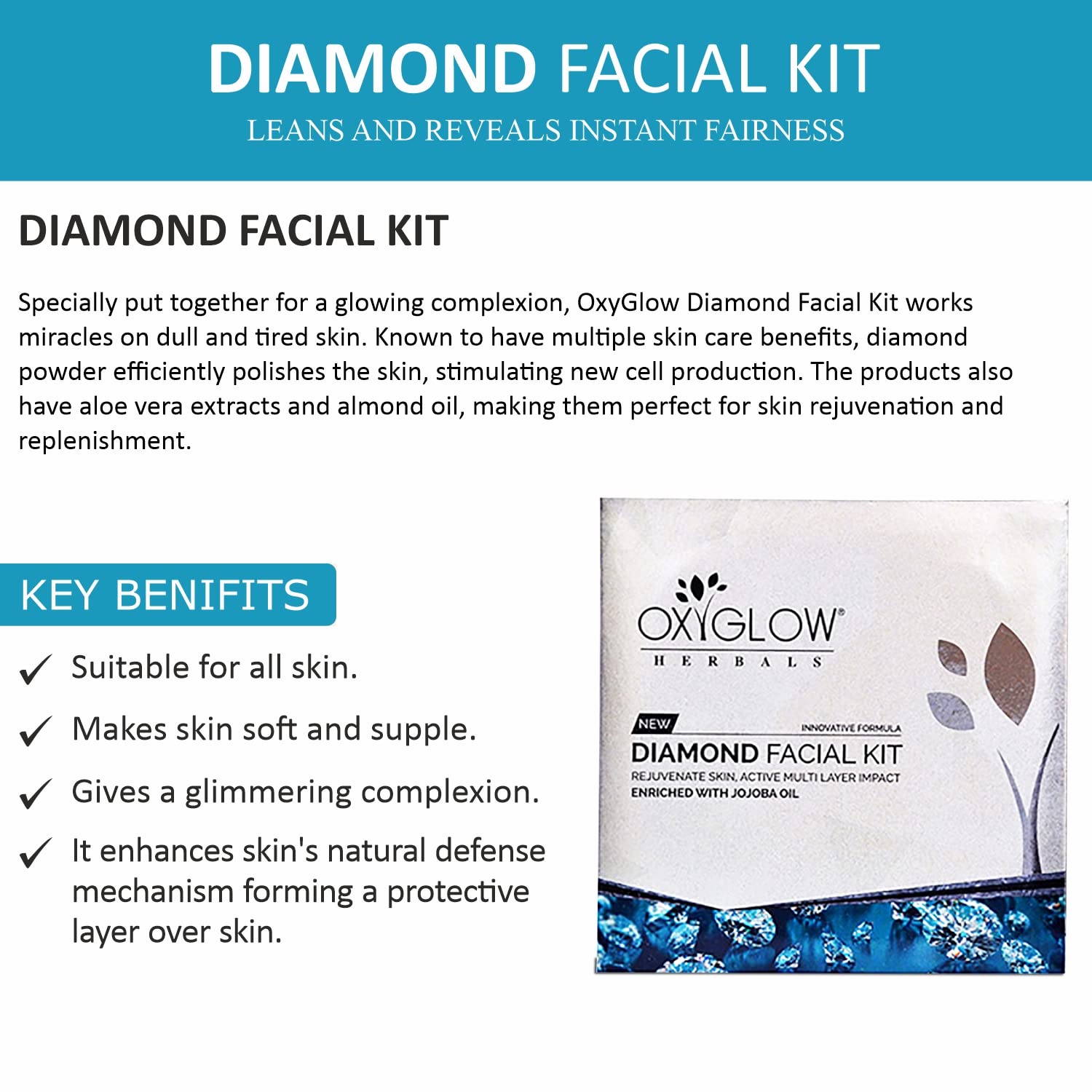 OxyGlow Herbals Diamond Facial Kit 63g & Skin Whitening Facial Kit 60g Combo Pack - Brightening & Glowing Facial Treatment for Radiant Skin at Home or Salon