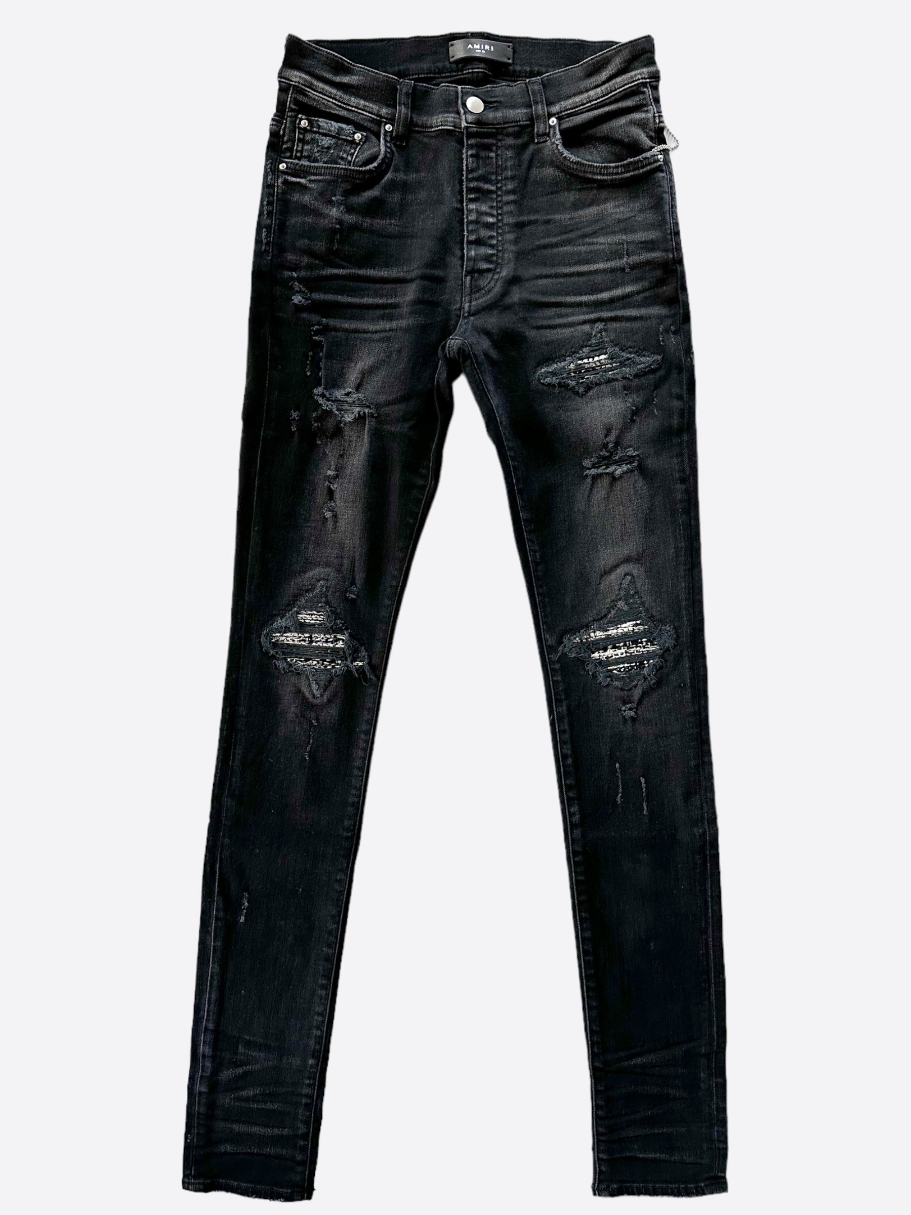 Amiri Aged Black & White Bandana Patch MX1 Jeans - Premium Distressed Denim for Men | Perfect for Streetwear & Casual Outfits