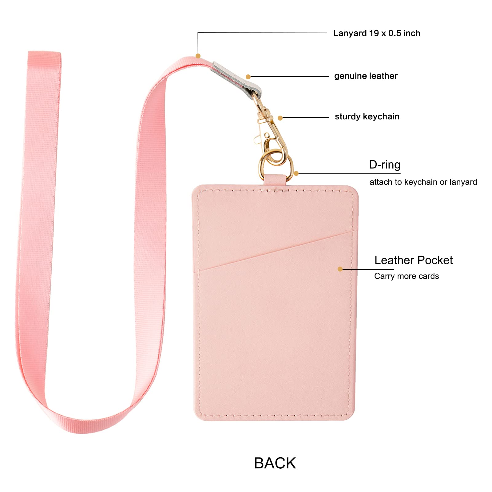 Slim Leather ID Badge Holder & Credit Card Wallet - Minimalist Vertical Design with Neck Lanyard for Men & Women (Pink) - Perfect for Office, School, Events & Travel Accessories