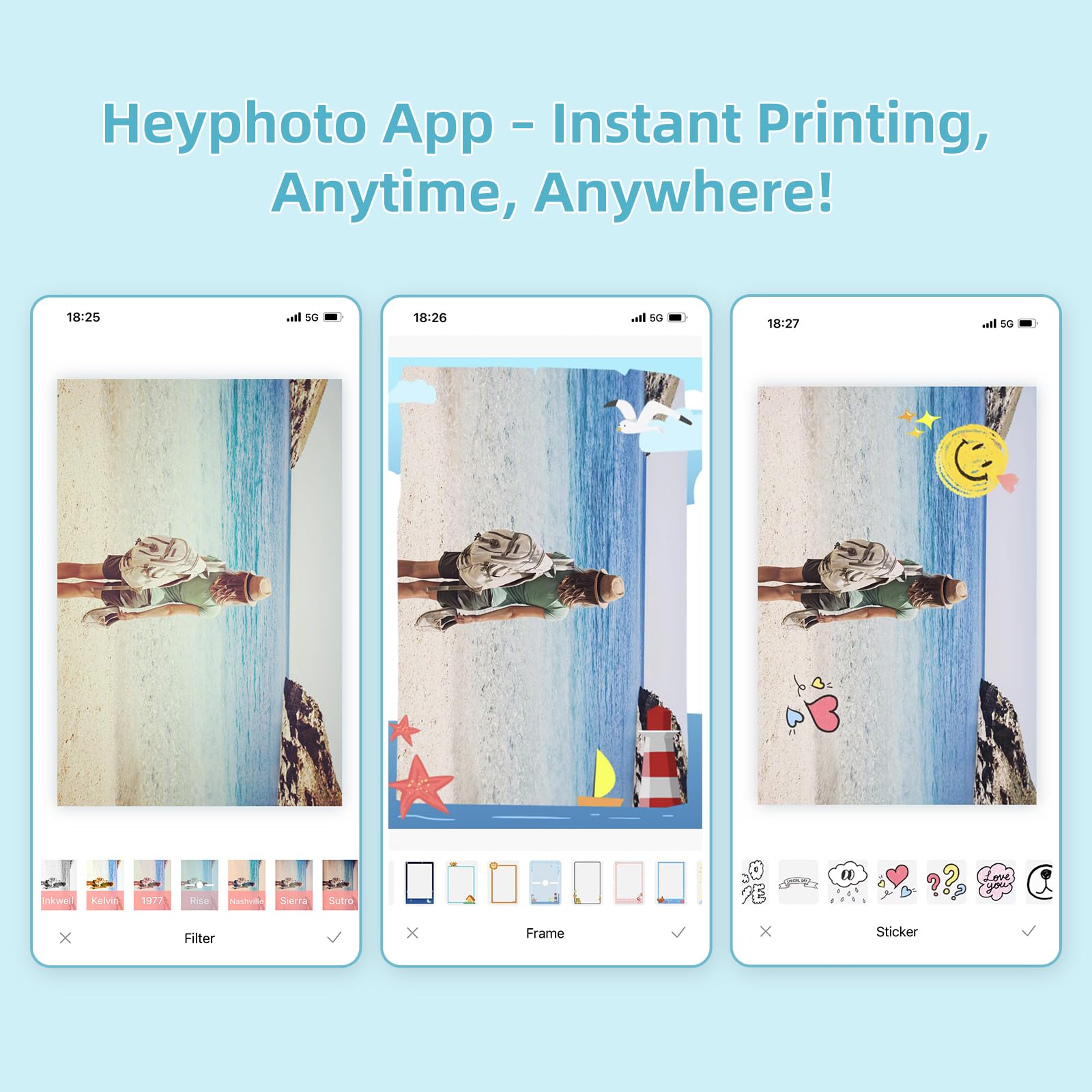 HPRT MT53 Mini Photo Printer - Portable Wireless Bluetooth Sticker Printer for iPhone & Android - Instant 2x3