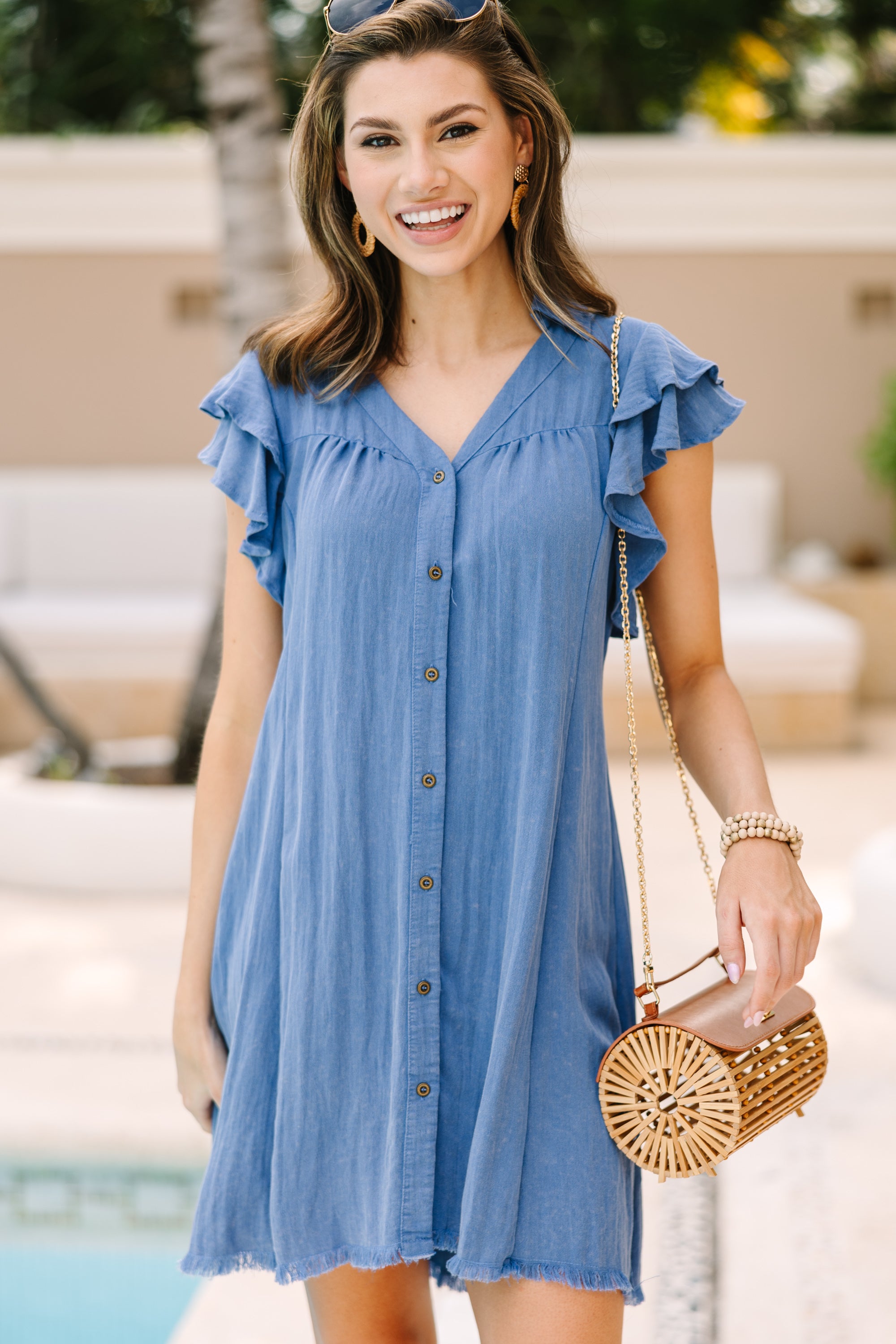 Easy Day Ahead Ocean Blue Dress - Flowy Summer Dress for Women, Beach Cover Up, Casual Sundress for Vacation & Outdoor Activities