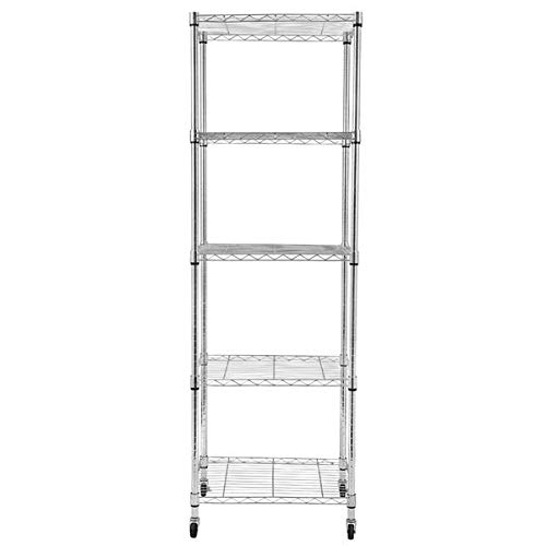 5-Tier Adjustable Metal Wire Shelving Rack - Heavy Duty Storage Shelf Unit for Laundry, Bathroom, Kitchen, Pantry & Closet Organization - Space Saving Solution for Home & Office (Silver)