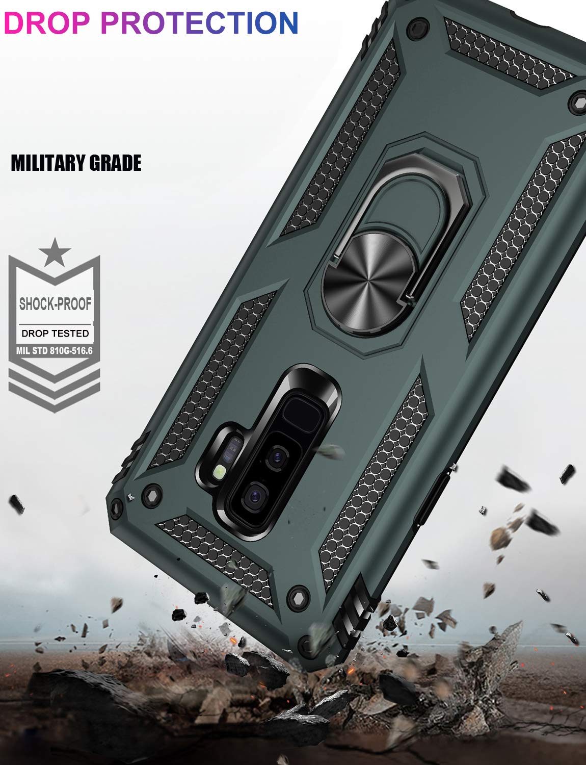LUMARKE Galaxy S9+ Plus Case - Military Grade Drop Protection (16ft Tested) with Magnetic Kickstand & Car Mount Compatibility - Pine Green - Perfect for Outdoor Activities, Travel, and Daily Use