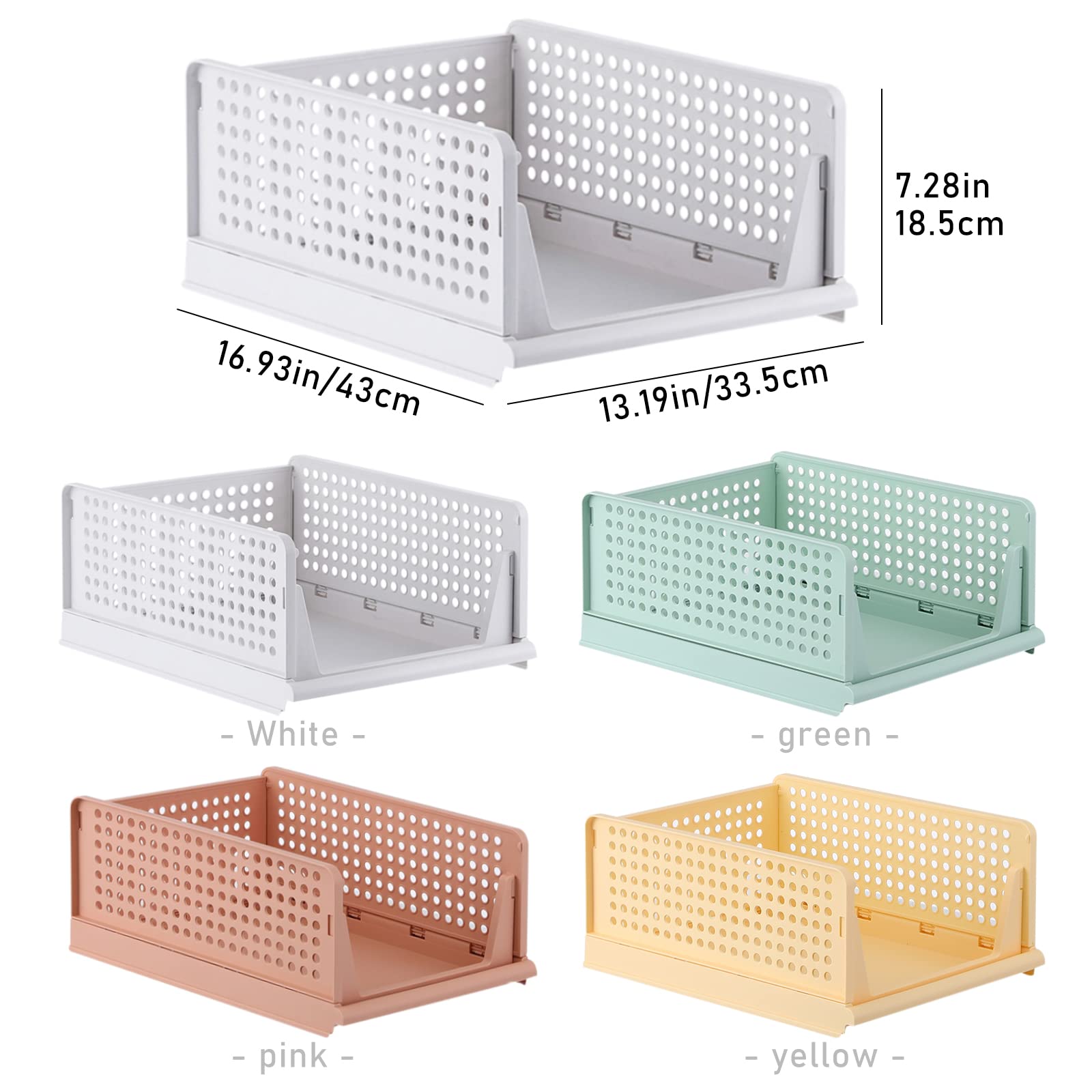 4 Pack Foldable Closet Organizers - Stackable Plastic Storage Bins & Drawer Organizers for Clothes, Underwear, Socks | Space-Saving Wardrobe Storage Solution for Bedroom, Closet & Dorm Organization