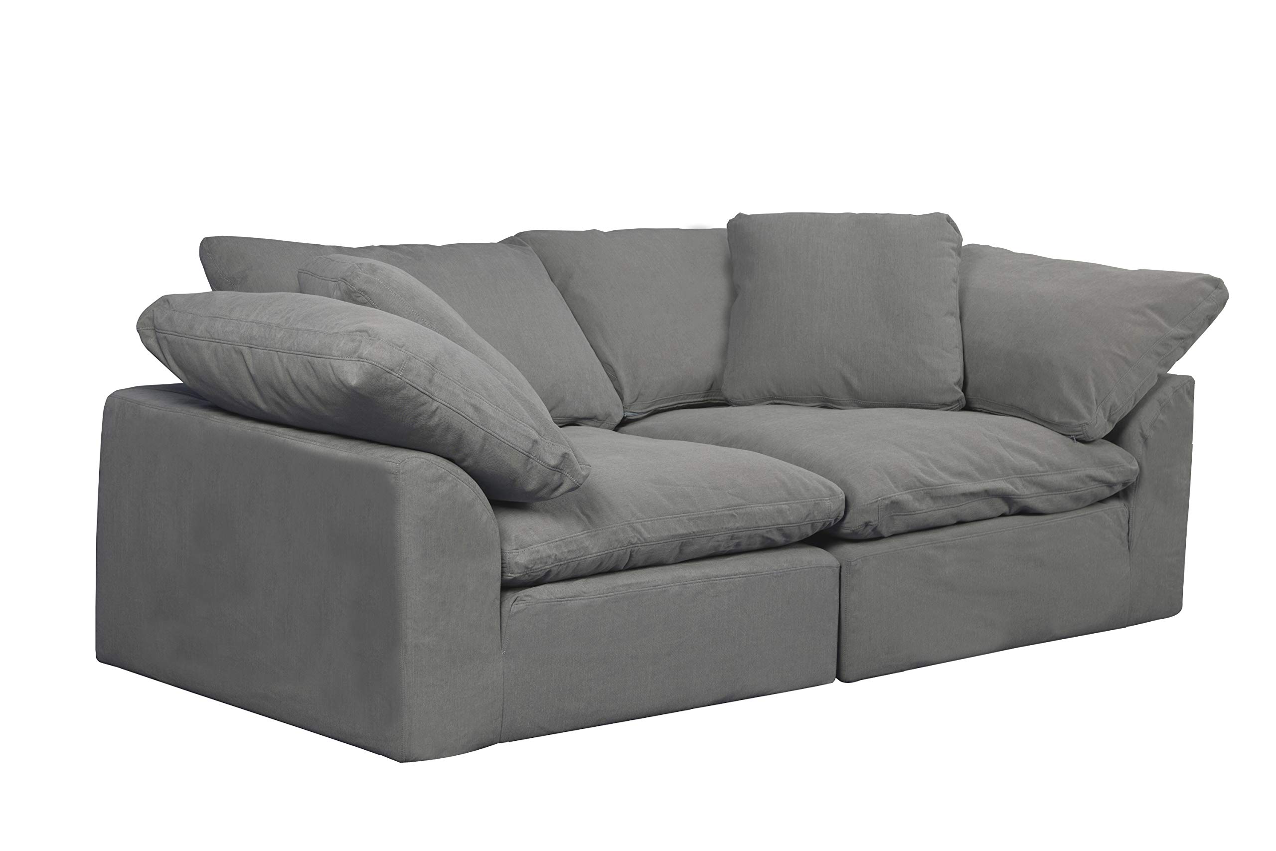 Sunset Trading Cloud Puff 2-Piece Modular Performance Gray Sectional Sofa with Slipcover - Modern Living Room Furniture for Small Spaces & Apartments