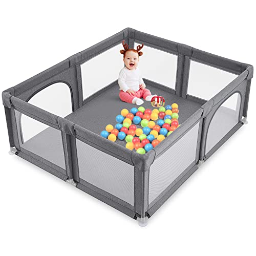 ALVOD 59x47 Inches Baby Playpen - Super Sturdy & Easy to Assemble Playard for Babies & Toddlers (Dark Grey) - Perfect for Indoor Playtime, Child Safety & Home Nursery
