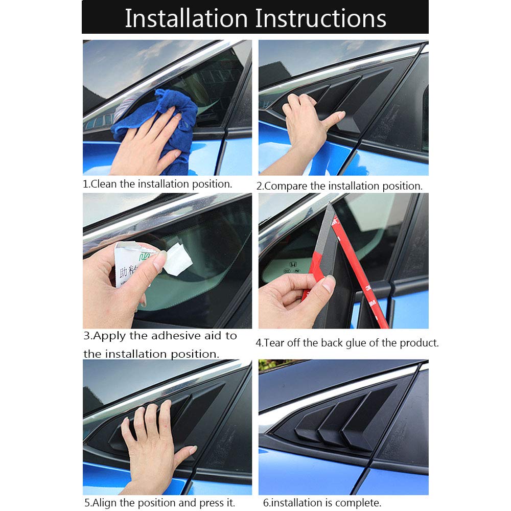 ABS Rear Side Window Louvers for Ford Fusion 2013-2021 | Matte Black Air Vent Scoop Shades | Car Window Blinds & Trim | Enhances Style & Sun Protection