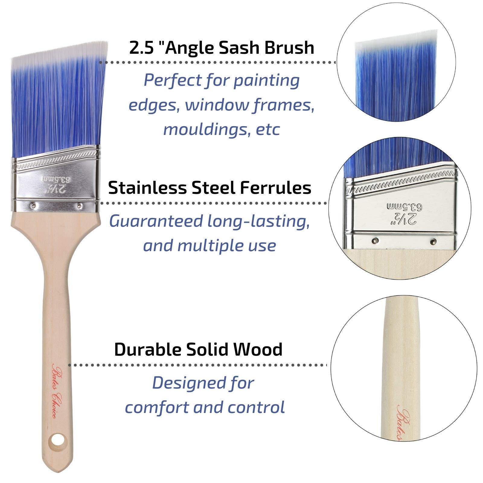 Premium Bates Paint Brushes 2-Pack - Professional Wood Handle Paintbrush Set for House, Trim & Sash Painting - Ideal for Interior Walls, Furniture & DIY Home Projects